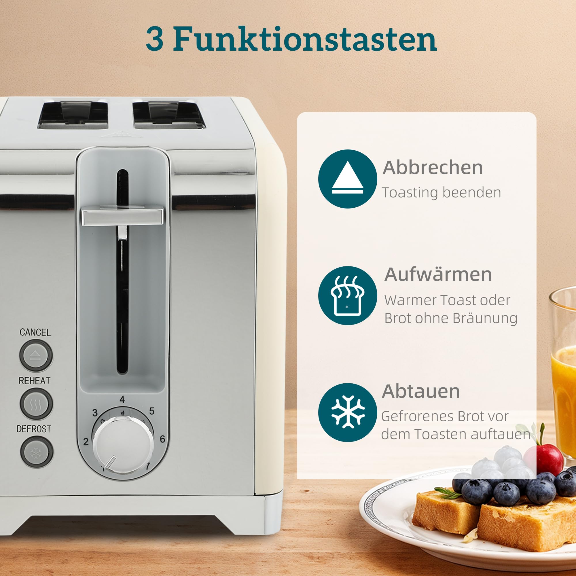 HOMCOM Wasserkocher Toaster Set, 2200 W, 1,7 L Edelstahl, Frühstückset, Cremeweiß