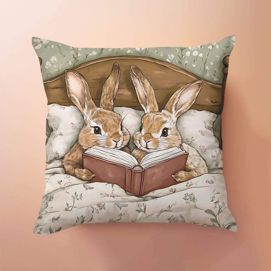 PVOODIRE Short Plush Rabbit Cushion Covers 45x45cm - Animal Print Decorative Throw Cover Indoor Outdoor — image 1