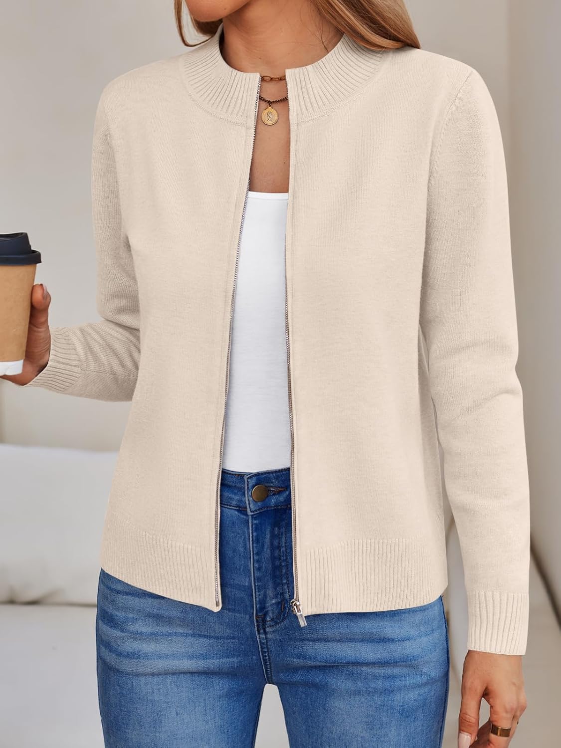 LILLUSORY Womens Zip Up Cardigan Sweaters Crew Neck Trendy Jackets Long Sleeve Outfits Fall Fashion 2025 Winter Clothing - Image 2