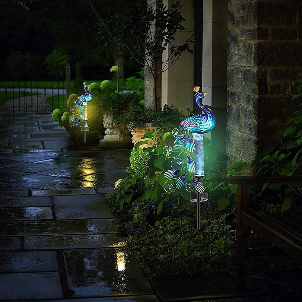 Rain Gauge Ground Rain Gauge Light Solar Powered Metal Peacock Garden Stakes Waterproof Yard Decorations