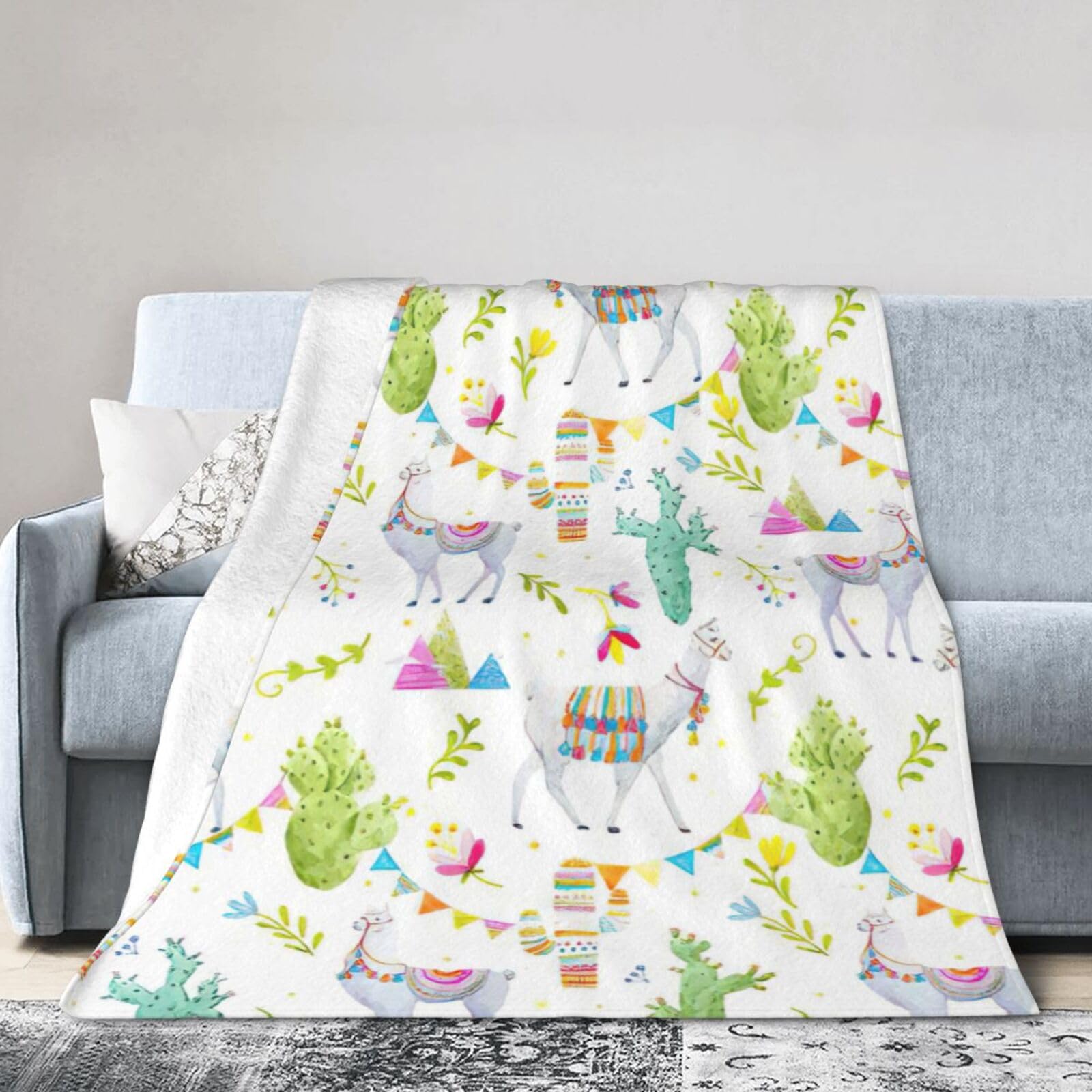 Soft Cosy Fleece Warm Throw Alpaca Llama Cactus Flag Mountain Print Blanket