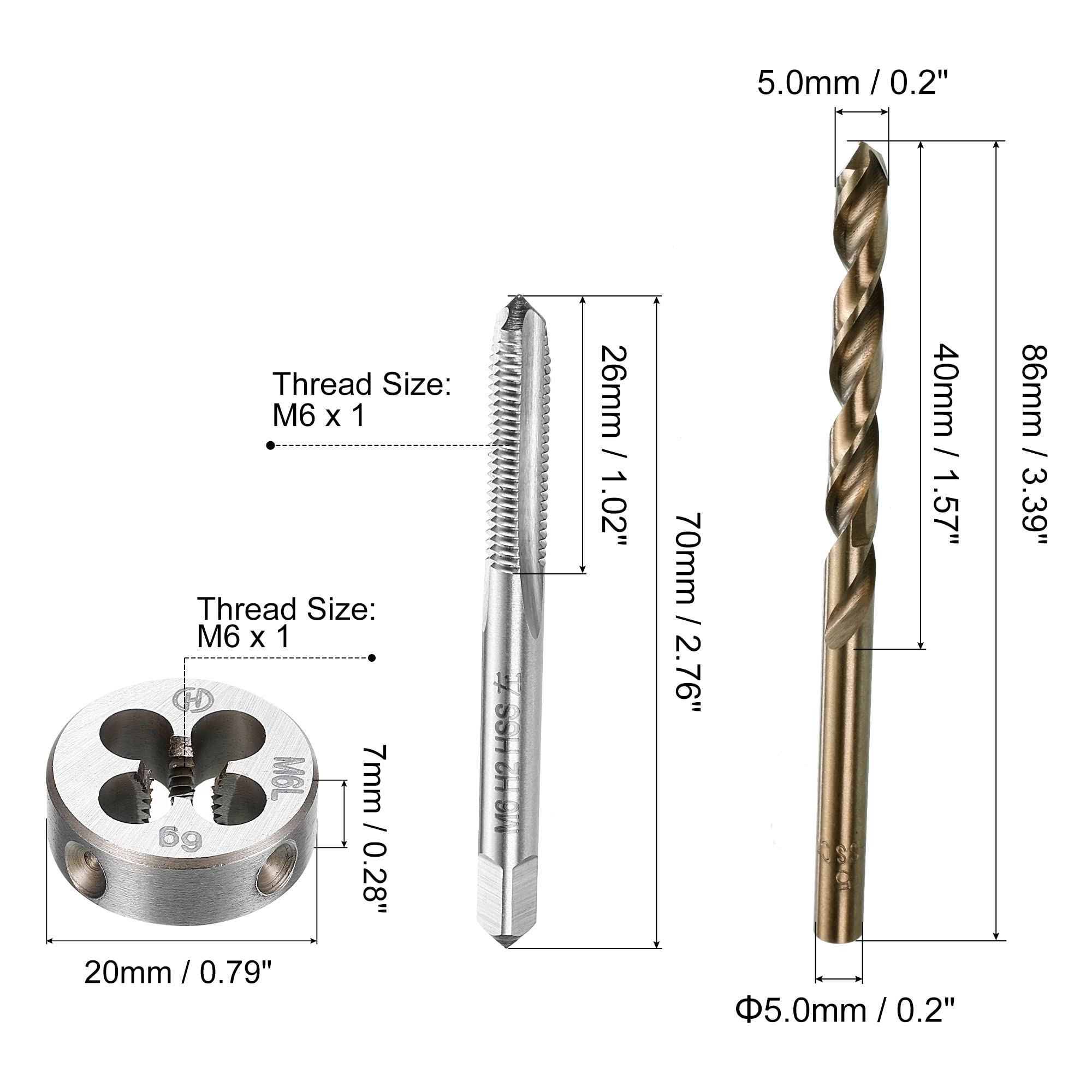 uxcell Tap and Die and Drill Bit Set, M6 x 1 Left Hand Thread Milling Tap and Round Die, 5.0mm Cobalt High Speed Steel Twist Drill Bit — Amazon image 2