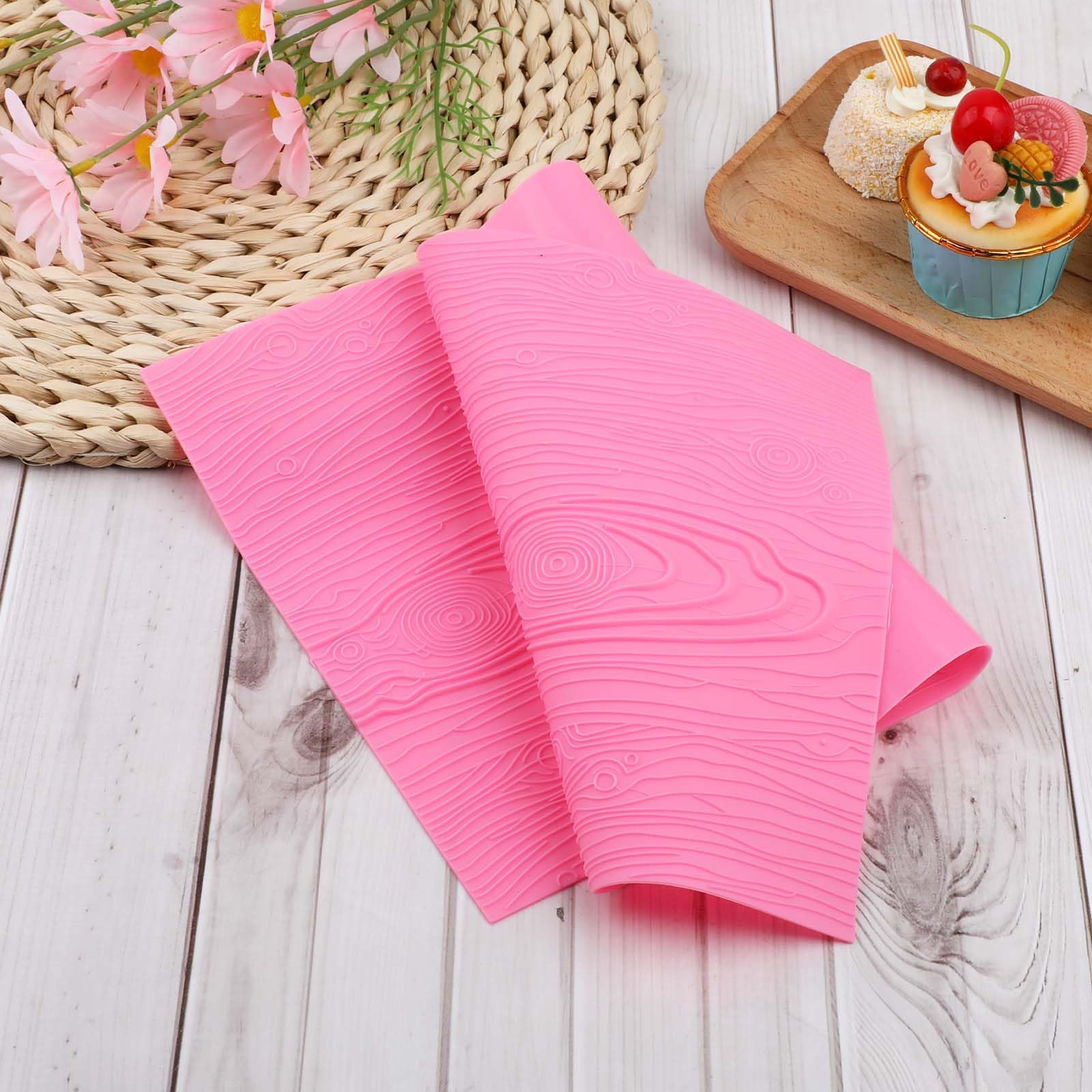 Hariendny Fondant Woodgrain Impression Mat Fondant Silicone Lace Mold Fondant Wood Texture Mat Silicone Cake Fondant Mat Fondant Embossed Craft Tools for Cakes Decorating(17 x 9 inches), Pink - Image 6