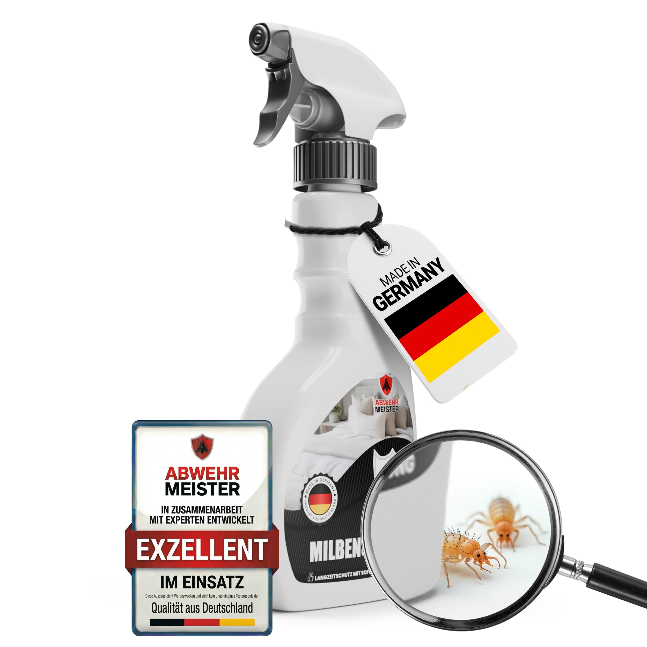 ABWEHR MEISTER ORIGINAL Milbenspray für Matratzen & Polster 500 ml | Hocheffektive, laborgeprüfte Formel gegen Milben. Permethrinfrei & rückstandsfrei. Bildet dauerhafte Schutzbarriere