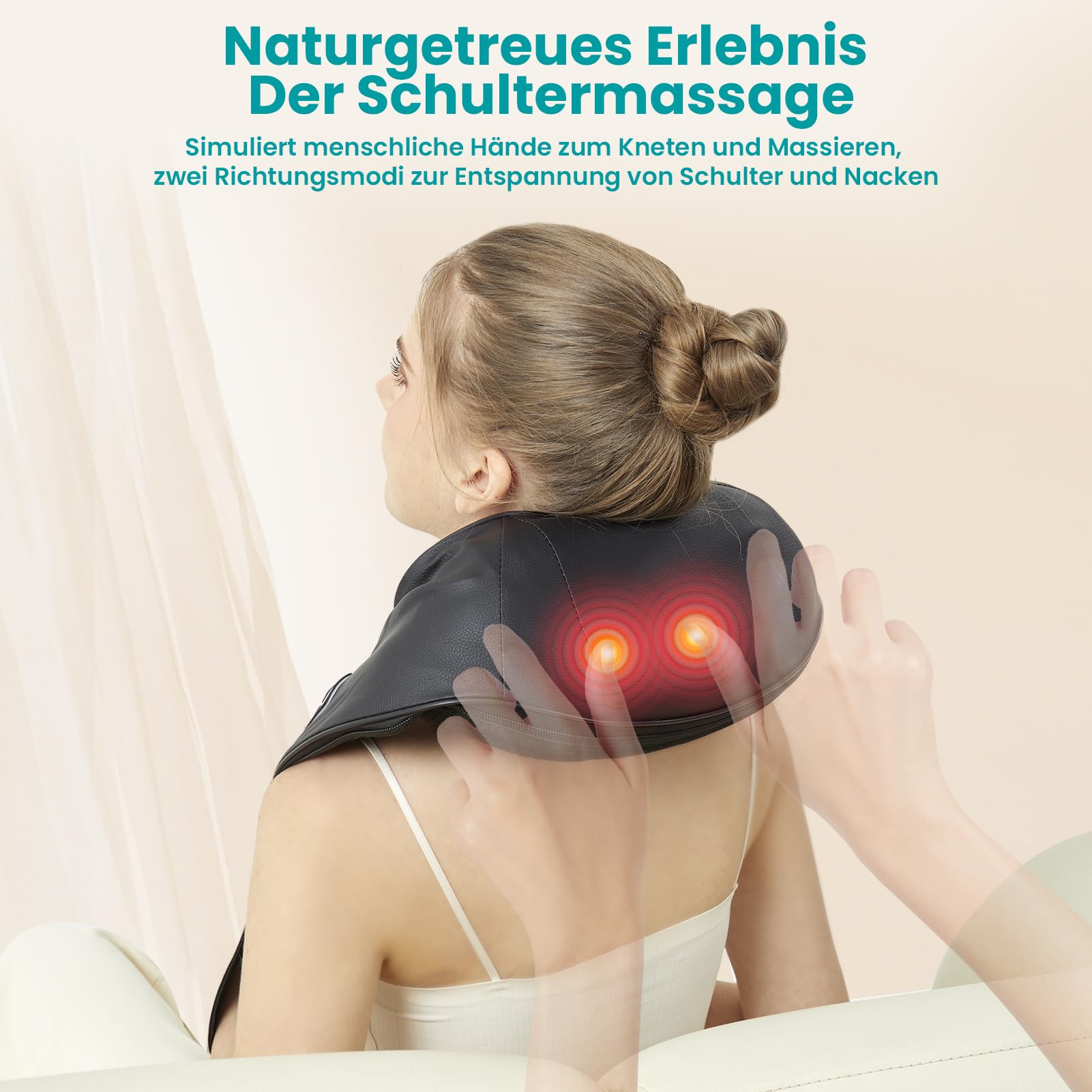 Nackenmassagegerät mit Wärme, Kabelgebundenes PU-Leder Massage für Nacken & Schultern，Shiatsu Massagegerät für Nacken Rücken Schulter, mit Netz- & Auto-Adapter,Geschenke für Frauen/Mütter/Väter