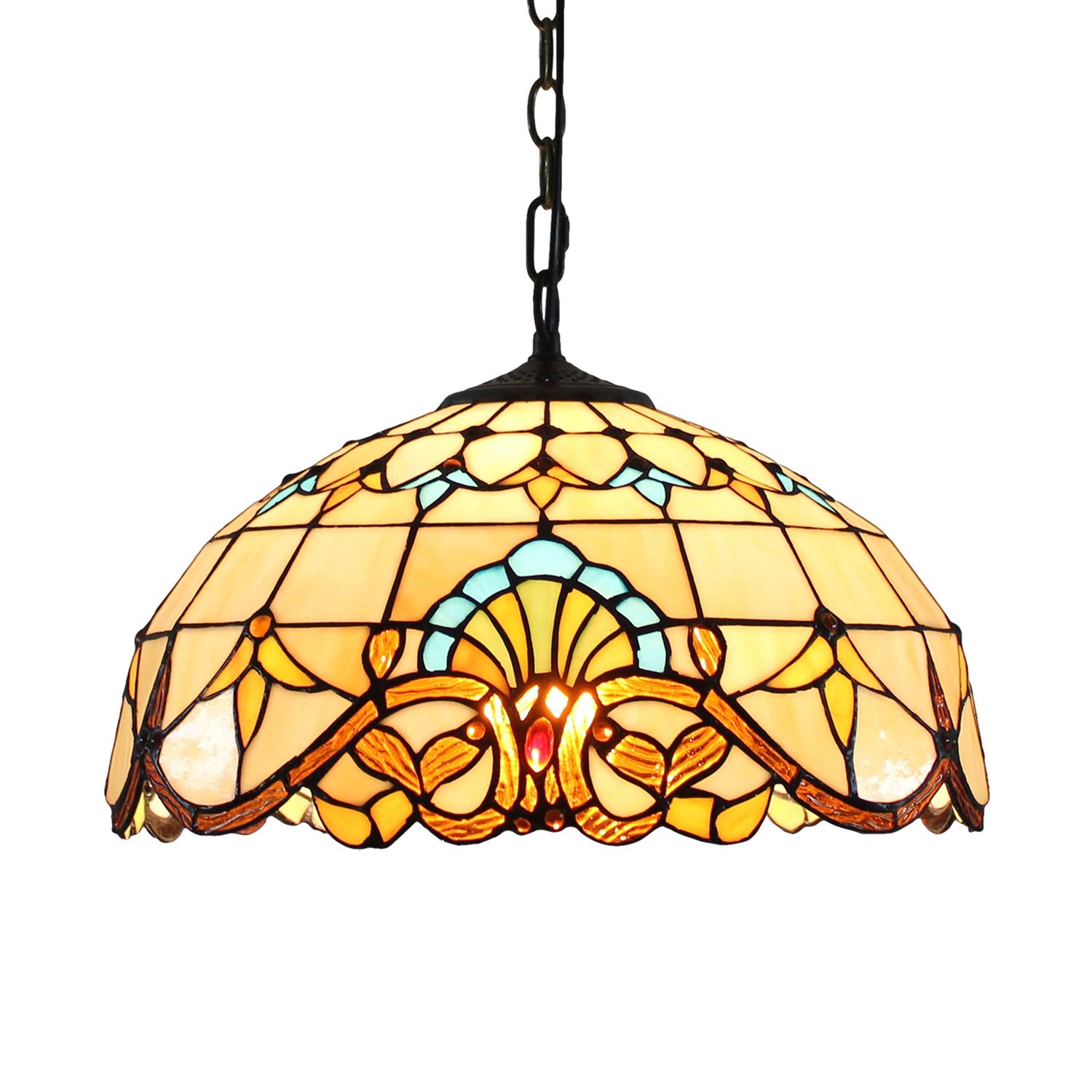 HPTHLY Ceiling Stained Glass Chandelier 16 Inches Tiffany Style Baroque Pendant Lamp European Style Retro Creative Classic Bed Restaurant Light