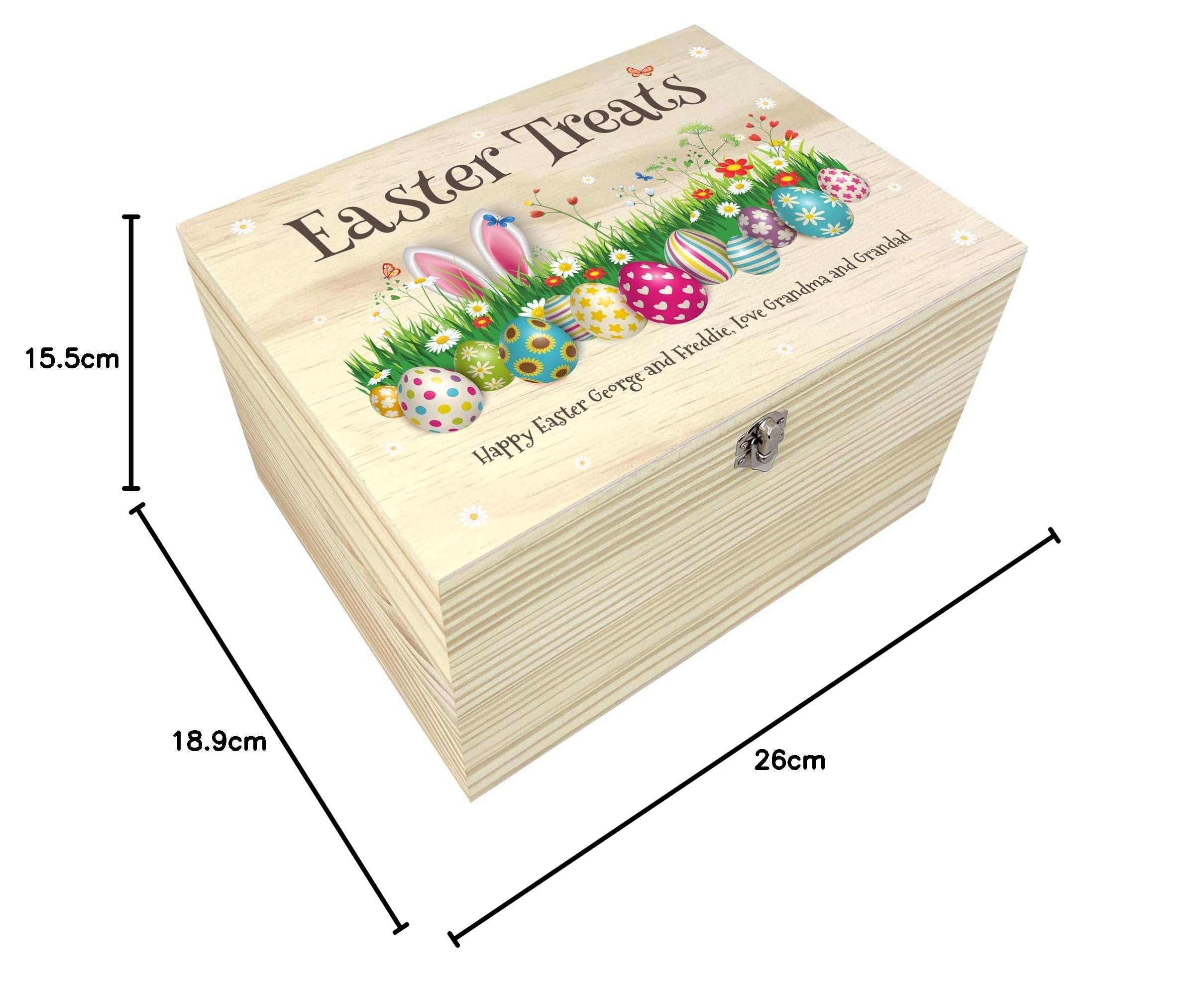 Caja de cesta de madera de Pascua colorida personalizable, nombre personalizado, regalo de Pascua, cesta de Pascua, golosinas de Pascua, Pascua para niños, Pascua familiar, decoración de Pascua, caza