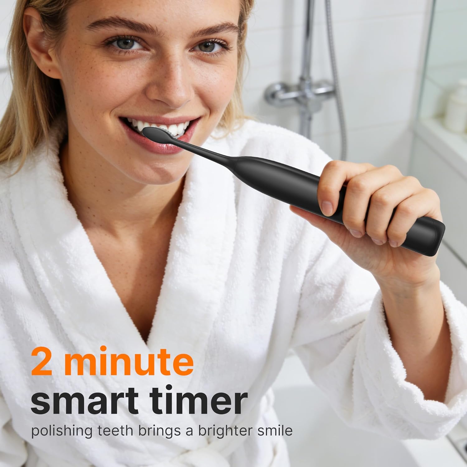 Operan Sonic Electric Toothbrush for Adults, Includes 6 Replacement Heads & 1300MAH Battery 40000VPM, 5 Brushing Modes & 3 Intensities, 100-Day Battery Life, IPX7 Waterproof, SmartTimer(Black,1Pack)