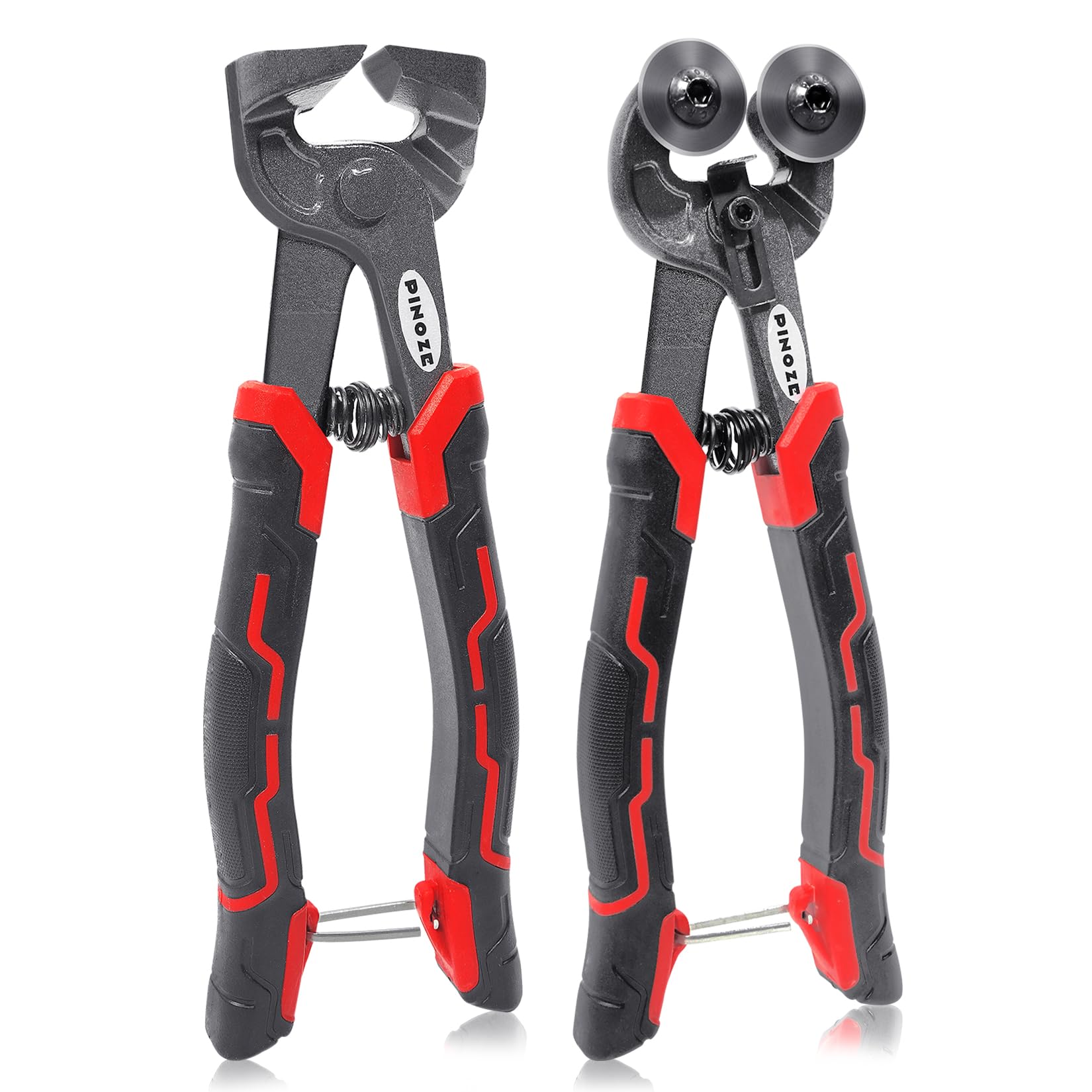 PINOZE 2-Piece Glass Tile Nippers Set - Heavy Duty Wheeled Glass Mosaic Nipper & Hd Ceramic Tile Cutter Pliers with Handle Lock - Shapping Pliers