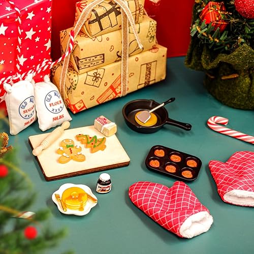 Miniatura 4 de Accesorios de elfo de Navidad  28 accesorios de cocina para muñecas elfo, incluye traje de panadero, mini accesorios para hornear para casa de