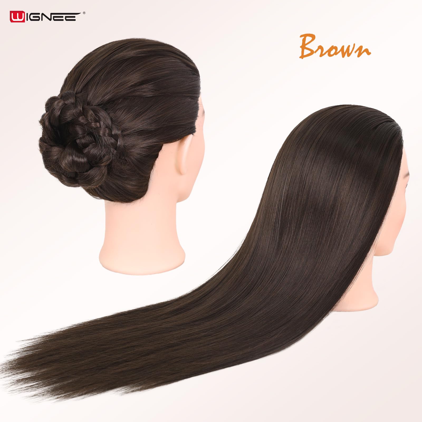 WIGNEE Cosmetology Mannequin Kopf mit realistischem Gesicht – Hitzebeständiges synthetisches Haar für die Stylingpraxis, Make-up-freundlicher Trainingskopf mit geringem Shedding, 28 Zoll (4)