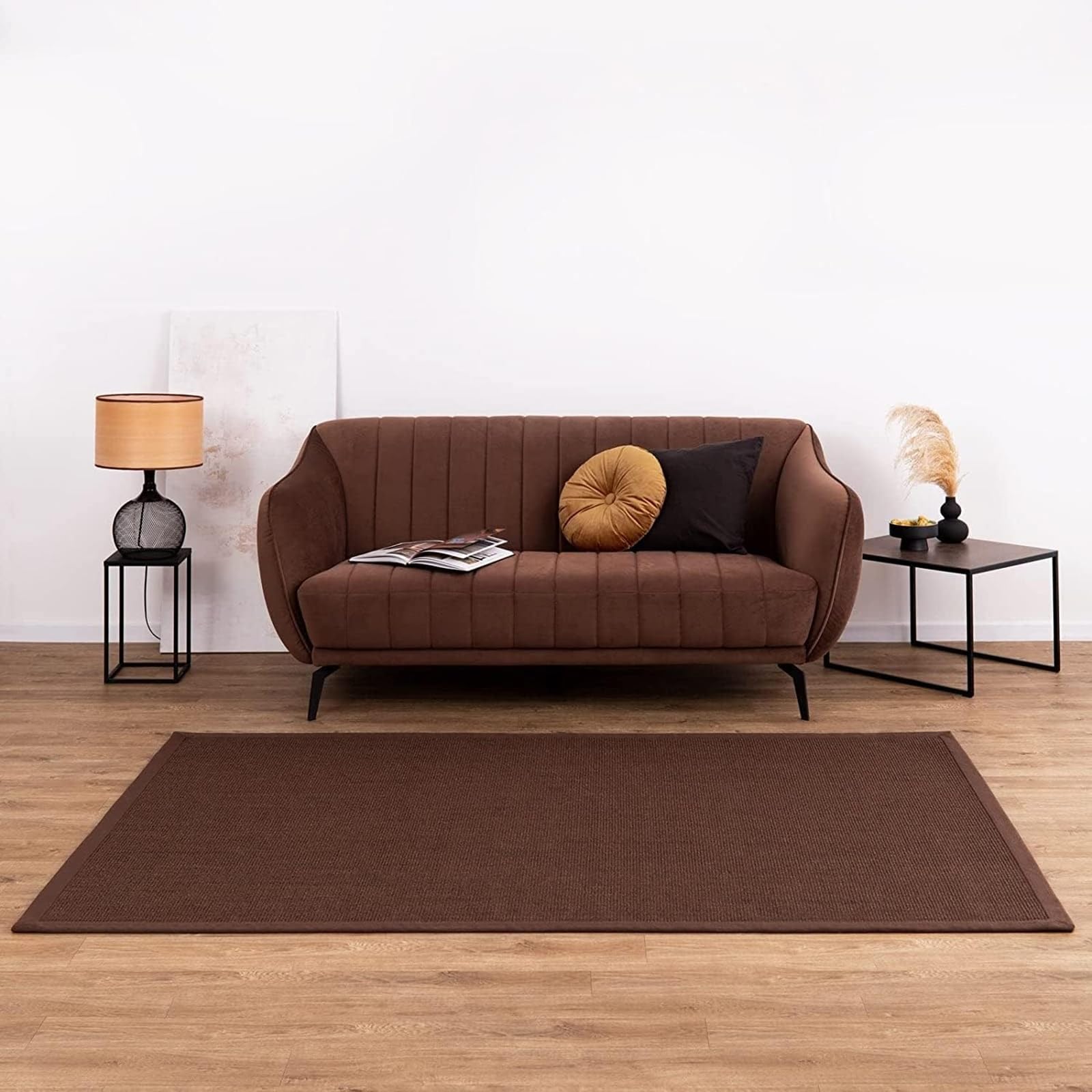 KARAT Tapis en Sisal 100% Naturel avec Bordure en Coton de couleur assortie pour Salon Couloir Chambre,Antidérapant Antistatique,Dos en Latex Bonne adhérence au Sol (Amazonas Marron foncé, 160x230 cm)