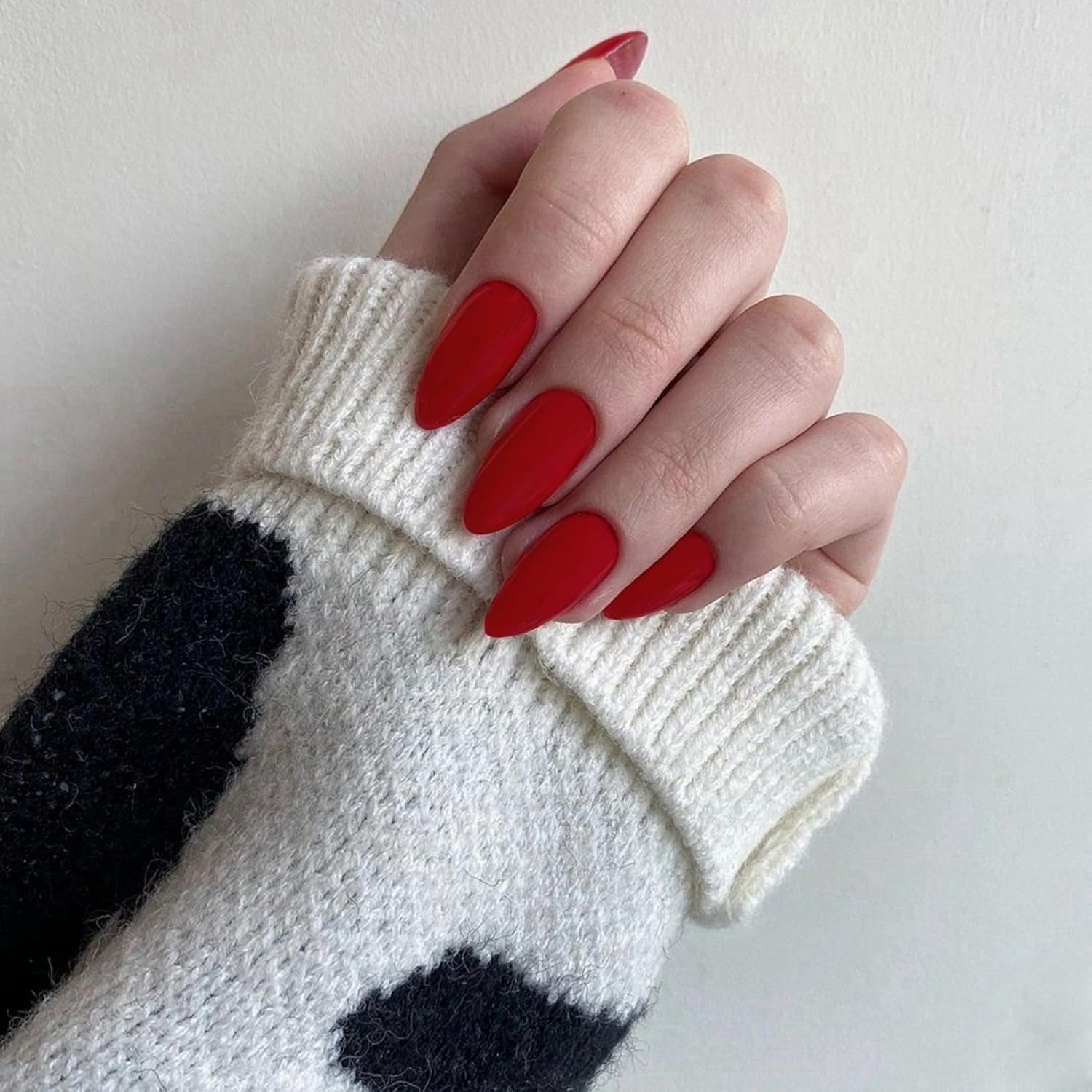KQueenest Soft Gel Press on Nails Almond Medium, Matte Light Red False Nails Almond, Solid Color Stiletto Fake Nails Set - Image 2