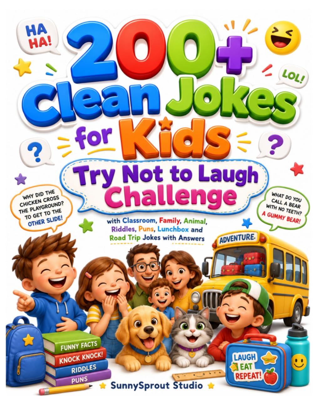 200+ Clean Jokes for Kids: Try Not to Laugh Challenge with Classroom, Family, Animal, Riddles, Puns, Lunchbox and Road Trip Jokes with Answers