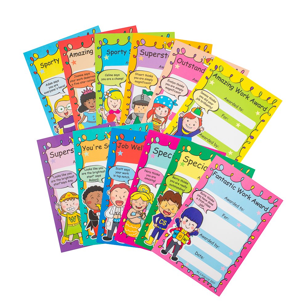 C.S. Kids Teacher School Reward Certificates For Students - Assorted Certificates, 12 Designs (Pack of 120)