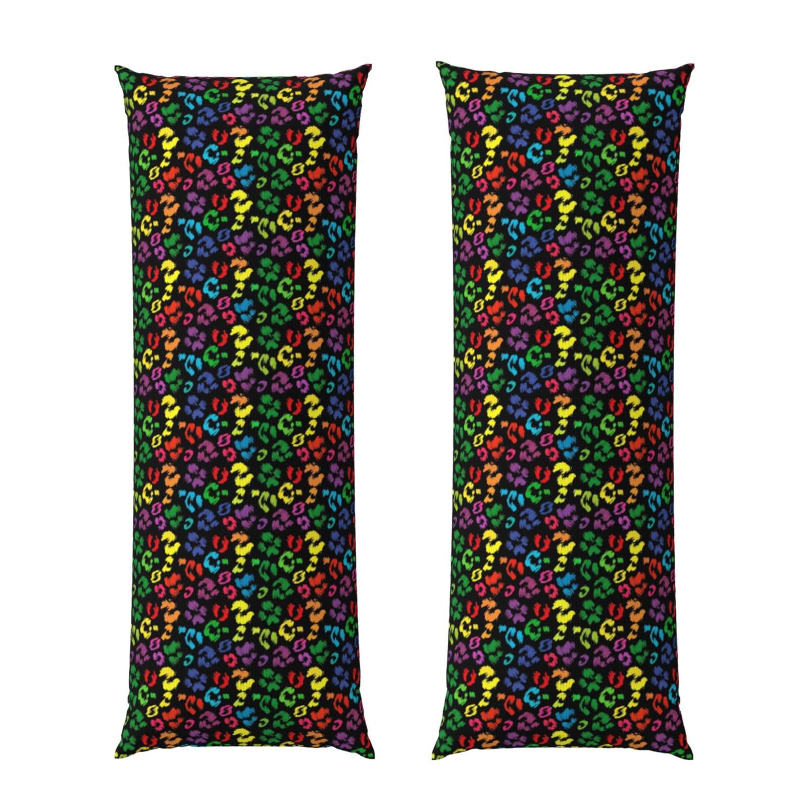 Body Pillow Cover 20x60 Black Rainbow Cheetah Leopard Print, Zippered Microfiber Pillowcase, Soft Cozy Cushion Case, Wrinkle Fade Resistant for Bed Couch
