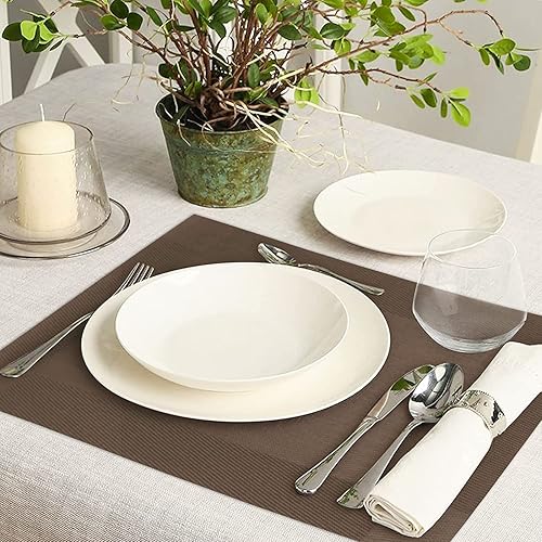 Miniatura 6 de Juego de 6 manteles individuales de tejido de PVC lavables para mesa de cocina, resistentes al calor, antideslizantes, manchas (marrón)