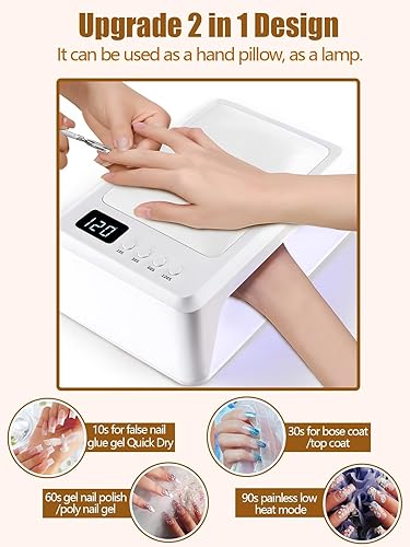 Miniatura 4 de Kalolary - Lámpara de uñas LED UV de 72 W para esmalte de uñas a presión, secado de uñas a presión, secadora de uñas grande con reposamanos de uñas
