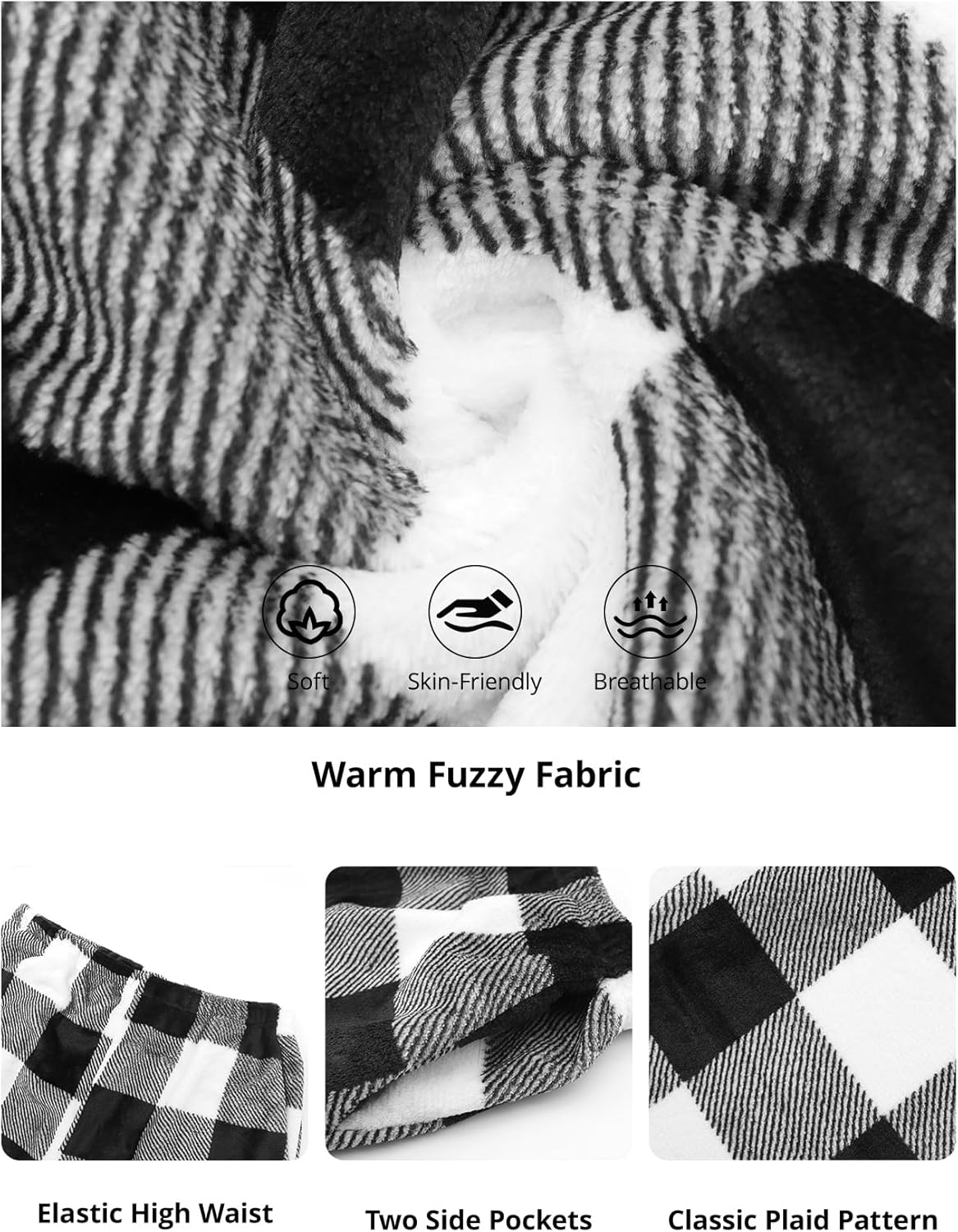Womens Plush Plaid Pajama Pants Cute Flannel Checkered Lounge Pants with Pockets Fall Winter Warm Pj Bottoms - Image 7