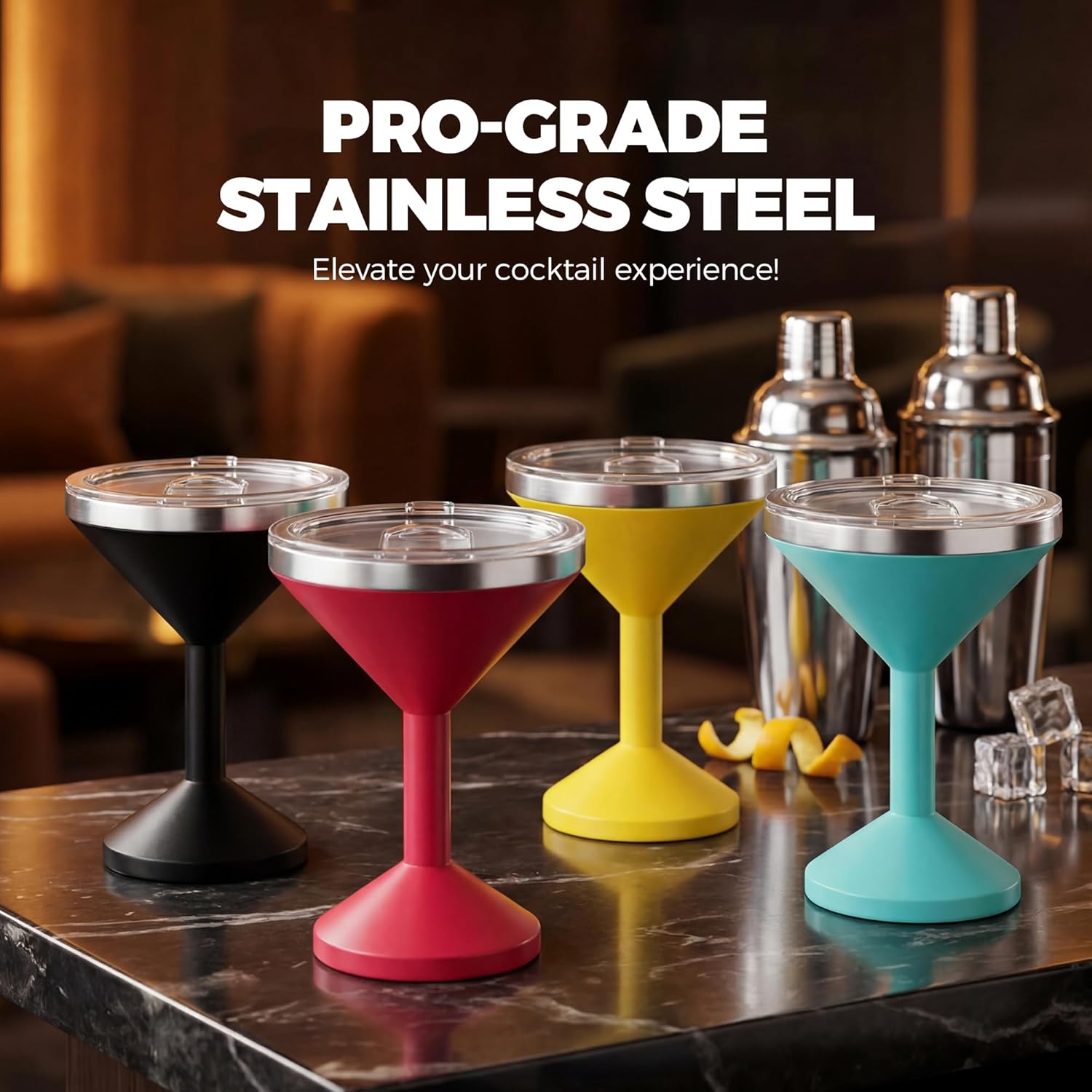 13oz Stainless Steel Martini Glass - Insulated Margarita Tumbler with Lid,Double-layer insulation function for outdoor, picnic, poolside, beach and yard parties - Image 8