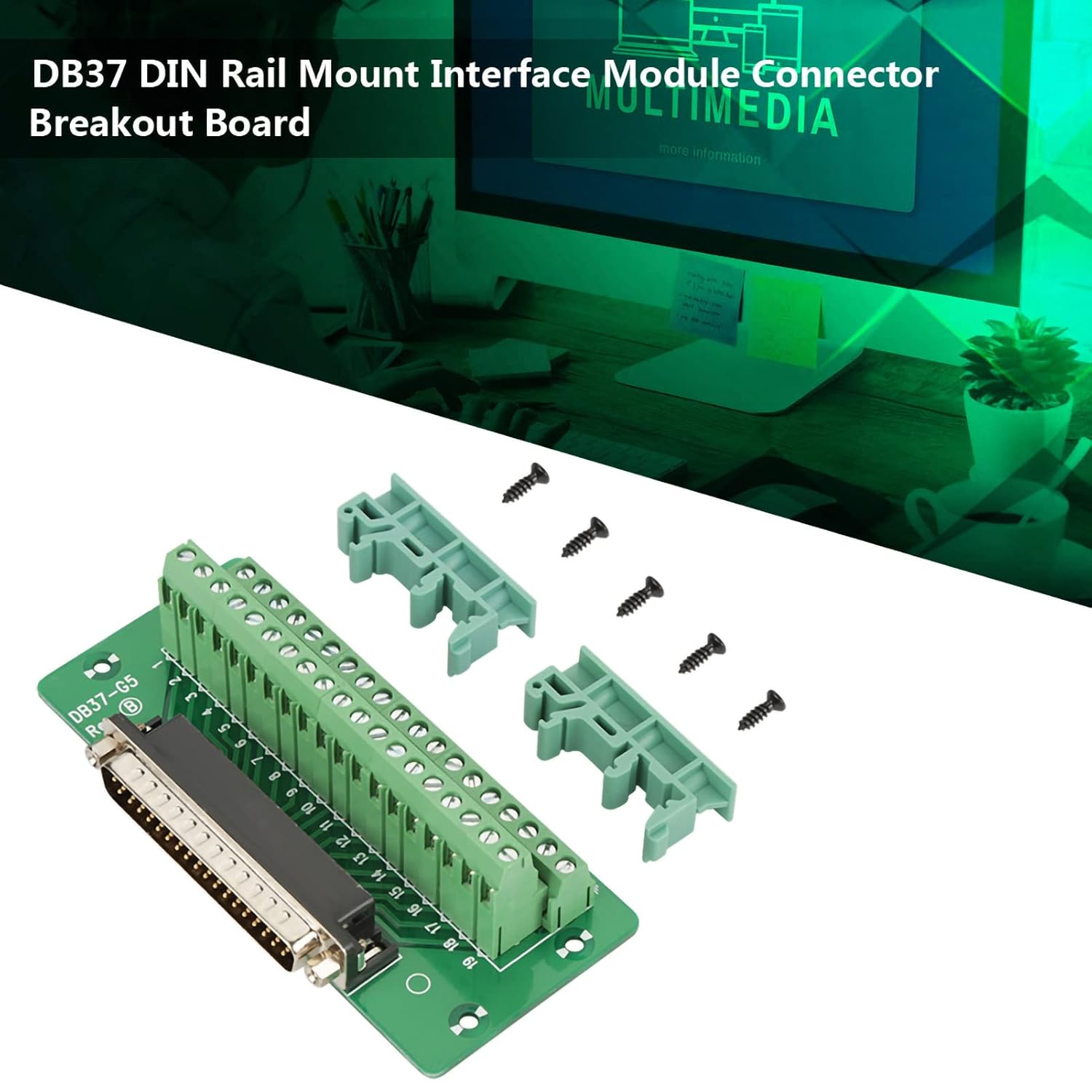 Jeanoko Compact Structure DB37 Breakout Board Terminal Blocks Module Long Serving Life for DIN Rail Mount for Servo(Male)