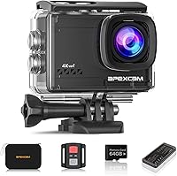Apexcam 4K 60FPS 64MP EIS WiFi Action Camera, 40M Waterproof with 64GB Card, Remote, 2x1350mAh Batteries