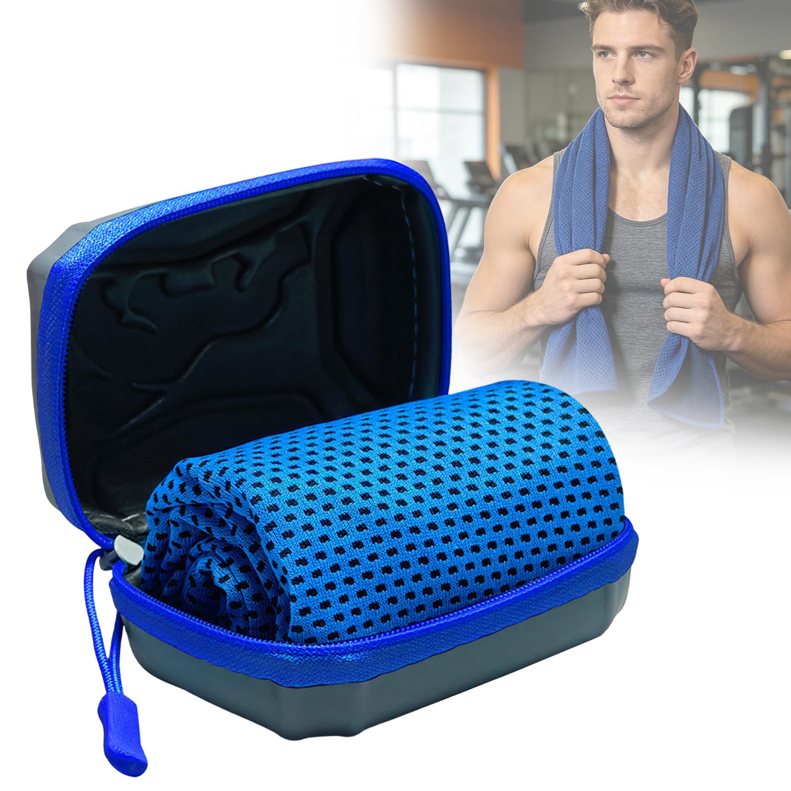 Cooling Towel with EVA Hard Case, Instant Ice Towel for Neck Face, Soft Breathable Gym Towel, Fast Drying Cooling Scarf for Workout, Hiking & Sports (A-2)