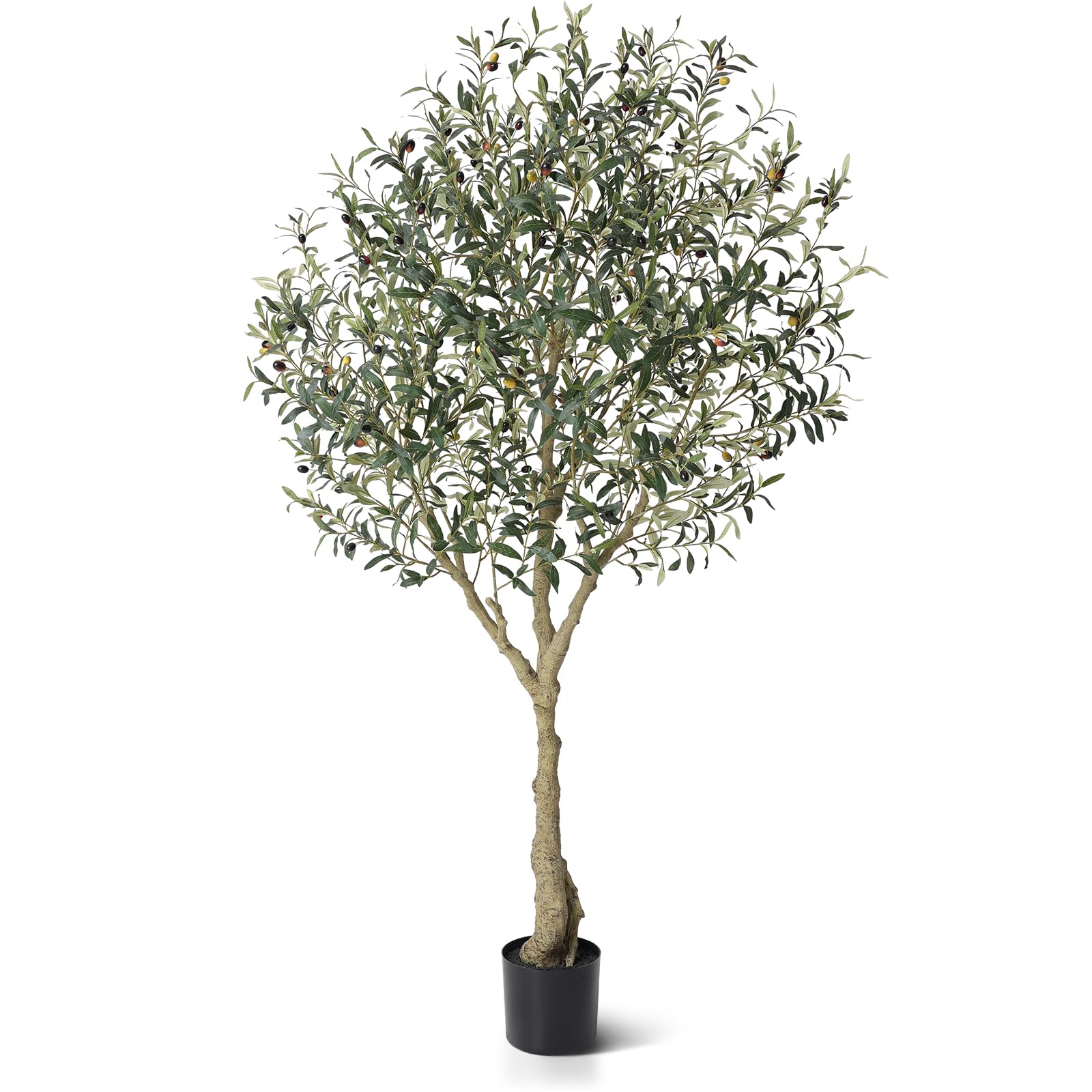 LOMANTO Olive Trees Artificial Indoor, 7Ft Artificial Olive Plants, Tall Faux Olive Tree, Fake Topiary Silk Tree in Pot with Olive Branch & Fruit, Home Office Modern Decor Gift for Housewarming 1Pack