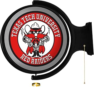 The Fan Brands NCAA Texas Tech Red Raiders: Raider Red - Original Round Rotating Lighted Wall Sign - Football, Basketball & Baseball Wall Decor - College Sports Décor for Home, Office, Game Room, Fan Cave & Garage - USA Made