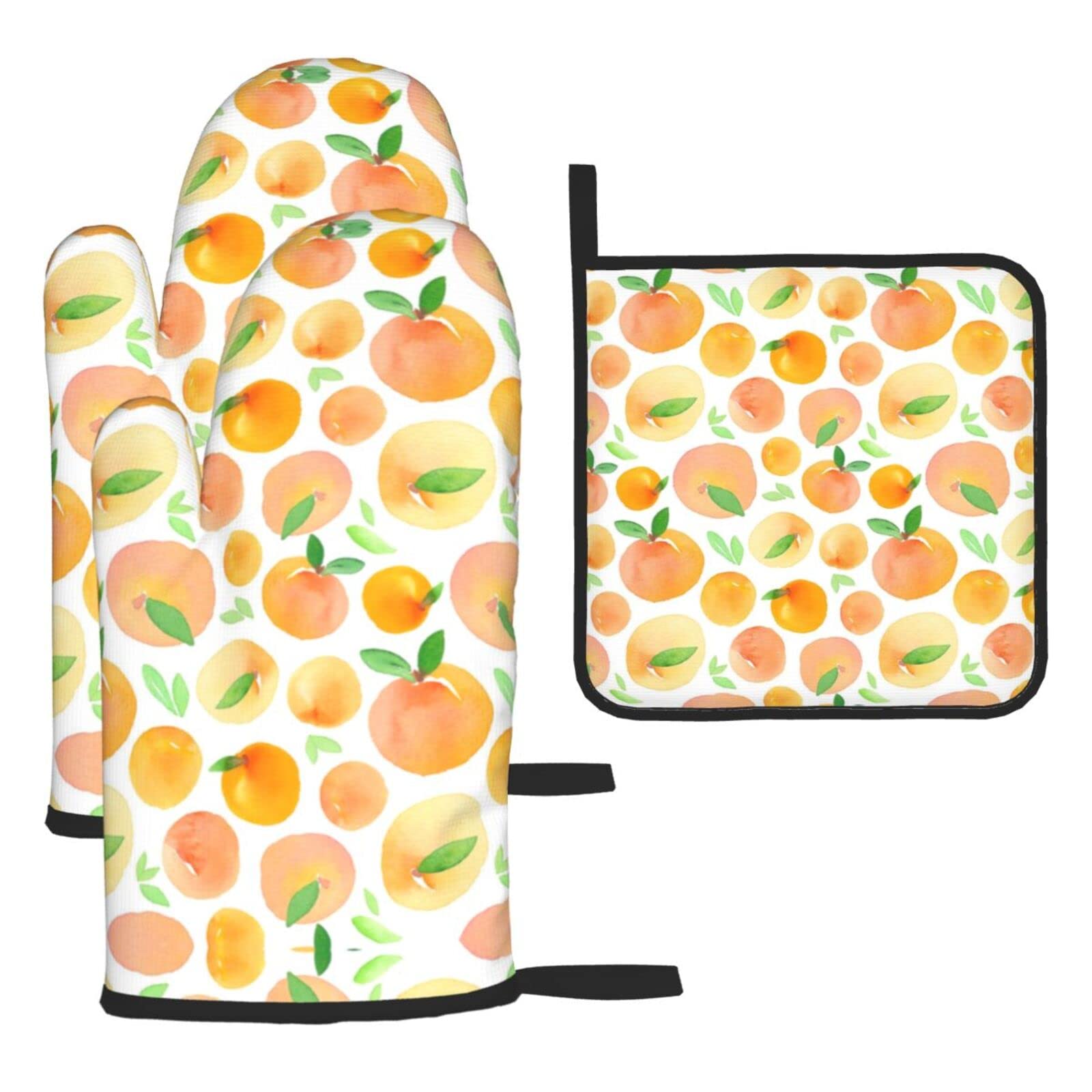 Peach Oven Mitts and Pot Holder Kitchen Set for Grilling, Cooking, Baking, Heat Resistant