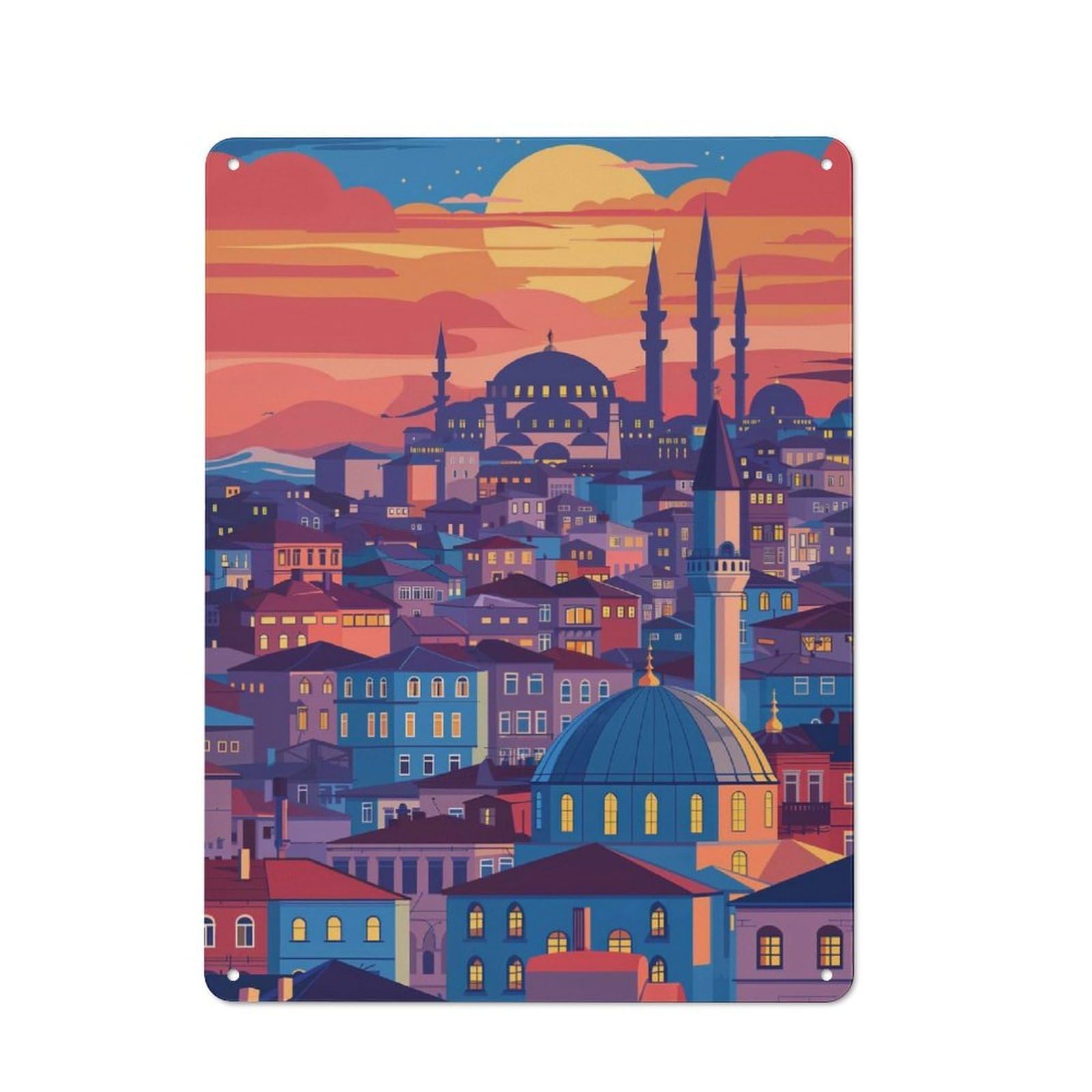 Junmoney Ankara Skyline Sunset Metal Plaque With Design 40X30cm, Country Style Kitchen Wall Decor For Coffee Bar, Kitchen, Bistro Or Tea Corner