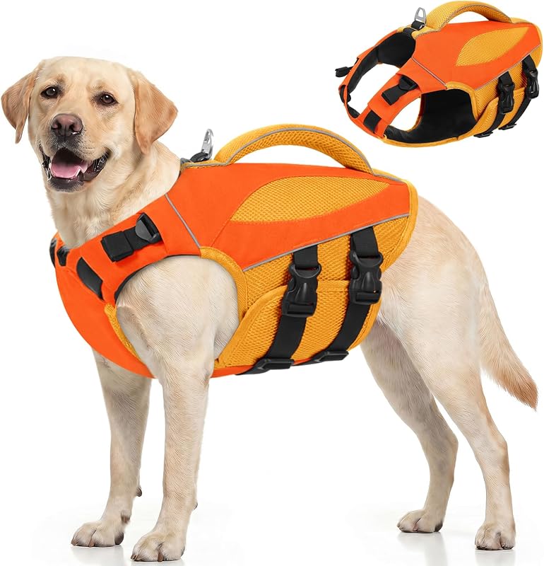 Colete Salva-Vidas para Cães AOFITEE com Espuma Flutuante e Faixas Refletivas, XL