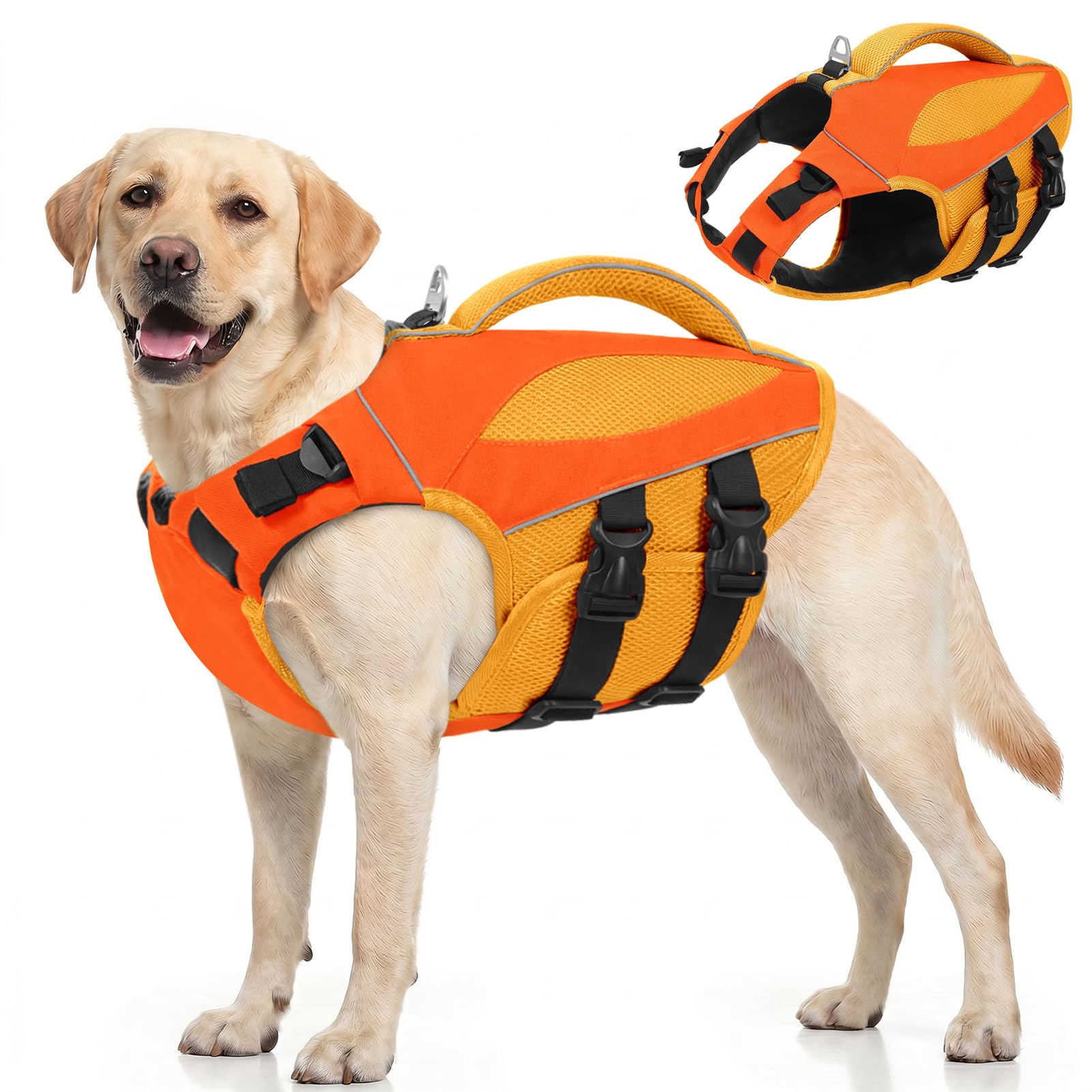 AOFITEE Schwimmweste Hund XL, Ripstop Hundeschwimmweste Dog Life Jacket mit Rettungsgriff, Sicher Hoher Auftrieb Hunde Rettungsweste Verstellbar Hunde Schwimmweste Labrador für Bootfahren, XL