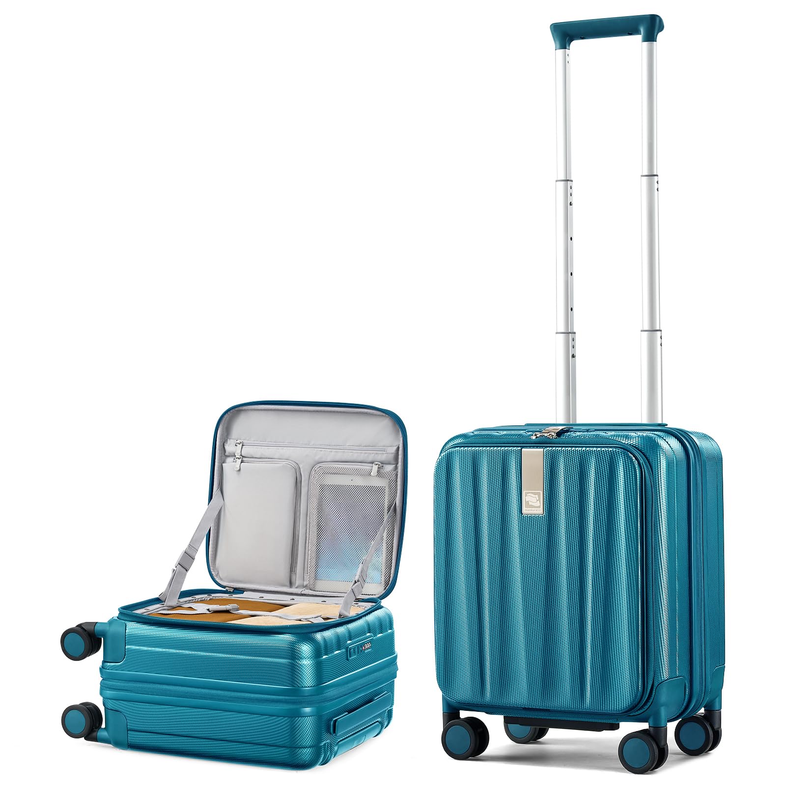 Hanke 16 Inch Expandable Under Seat Luggage with Wheels Top Opening Small Suitcase with Wheels Carry On Luggage Airline Approved Lightweight Hard Shell Suitcases for Weekender Overnight-Caribbean Blue