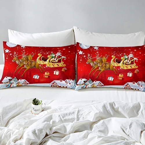 Miniatura 3 de Feelyou Juego de ropa de cama con estampado de ciervos de Papá Noel, funda de edredón de microfibra de lujo suave, tamaño King