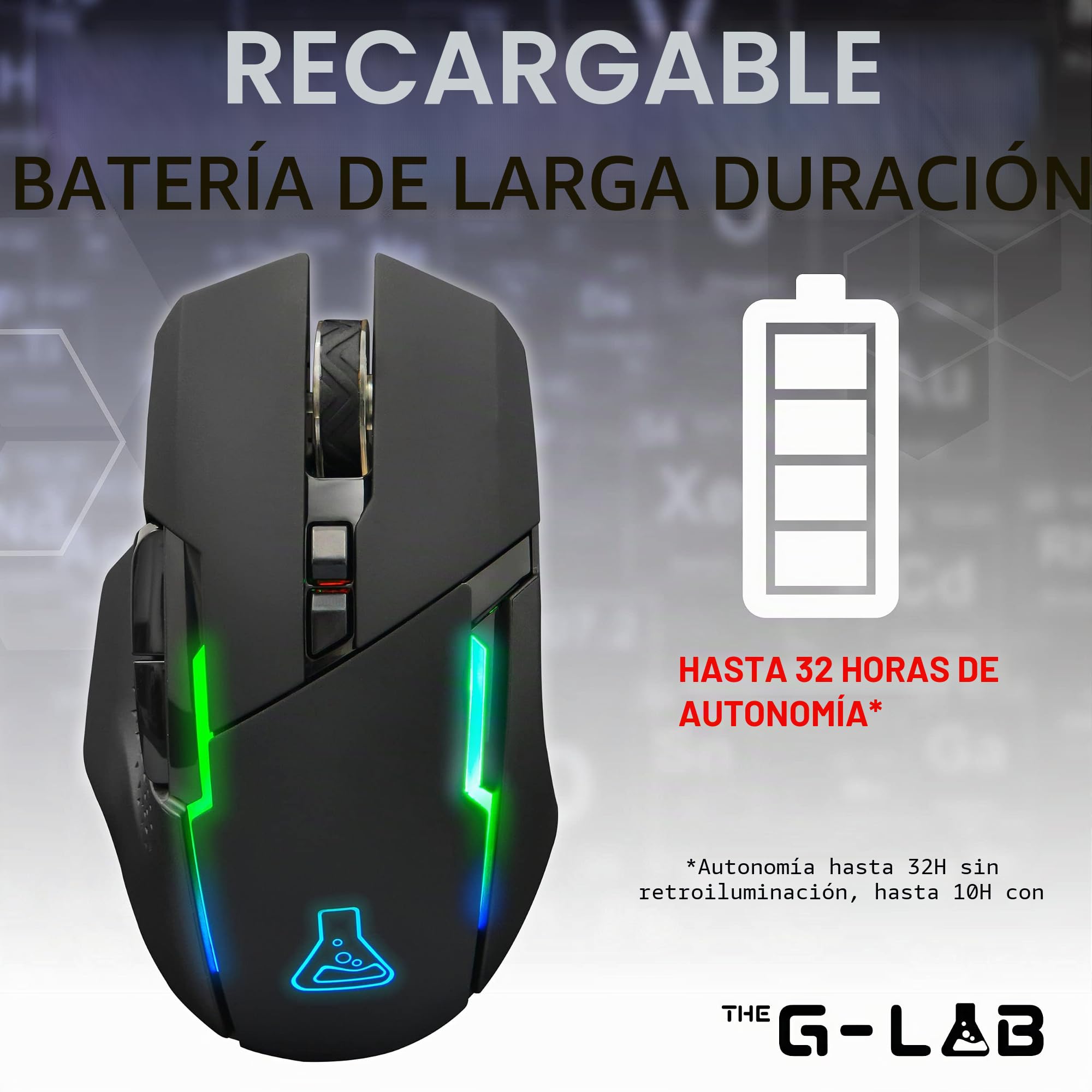 The G-Lab Kult Caesium - Ratón inalámbrico para Gaming inalámbrico 7200 PPP, LED RGB, 6 Botones, ratón para Juegos ergonómicos, Compatible con Pc Ps4 Ps5 Xbox One