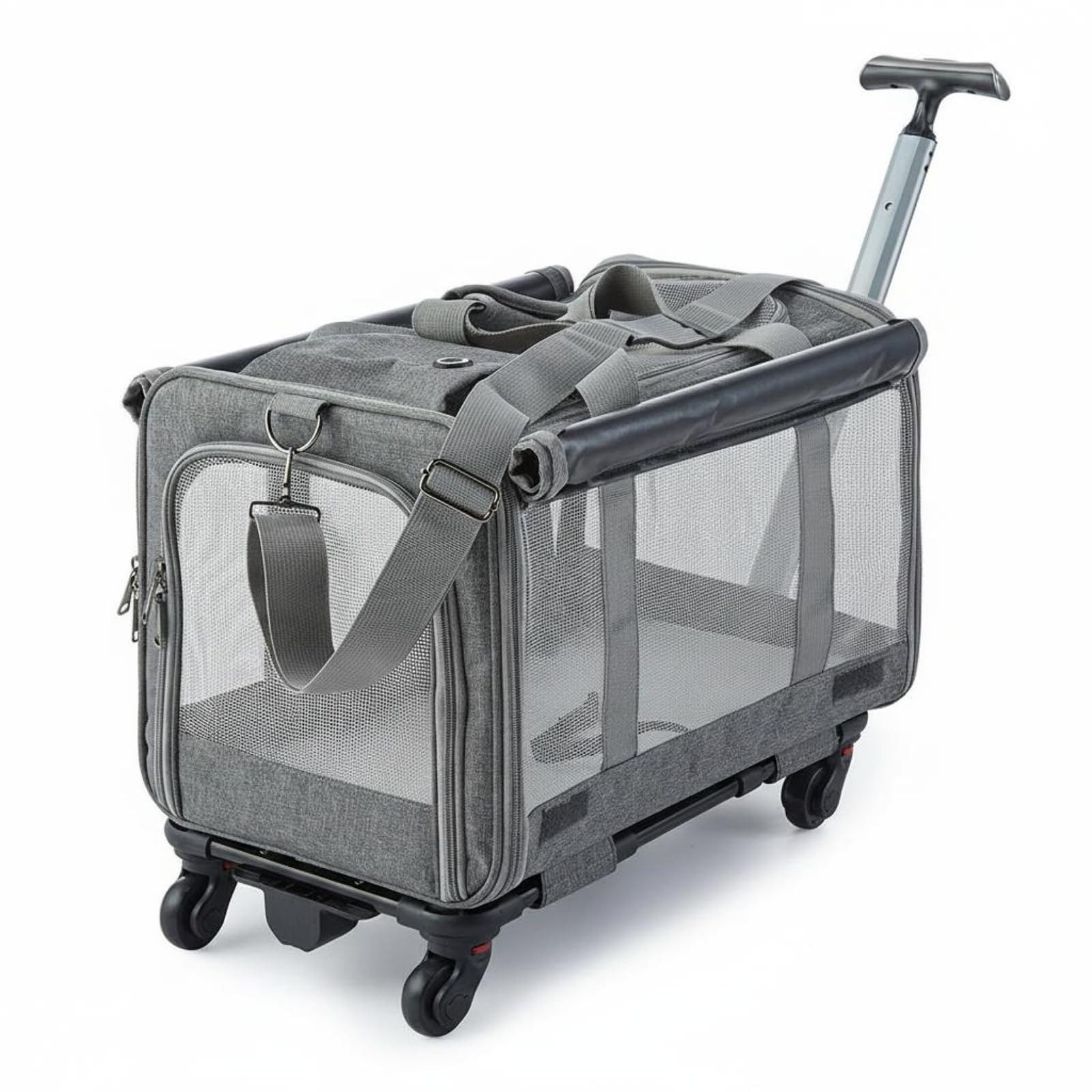 Industrial Carrier Tierrolltasche Transportkoffer Haustier Tasche Rollbehälter mit Metallrahmen Und Mesh-lüftung Vielseitigen Griffen Und