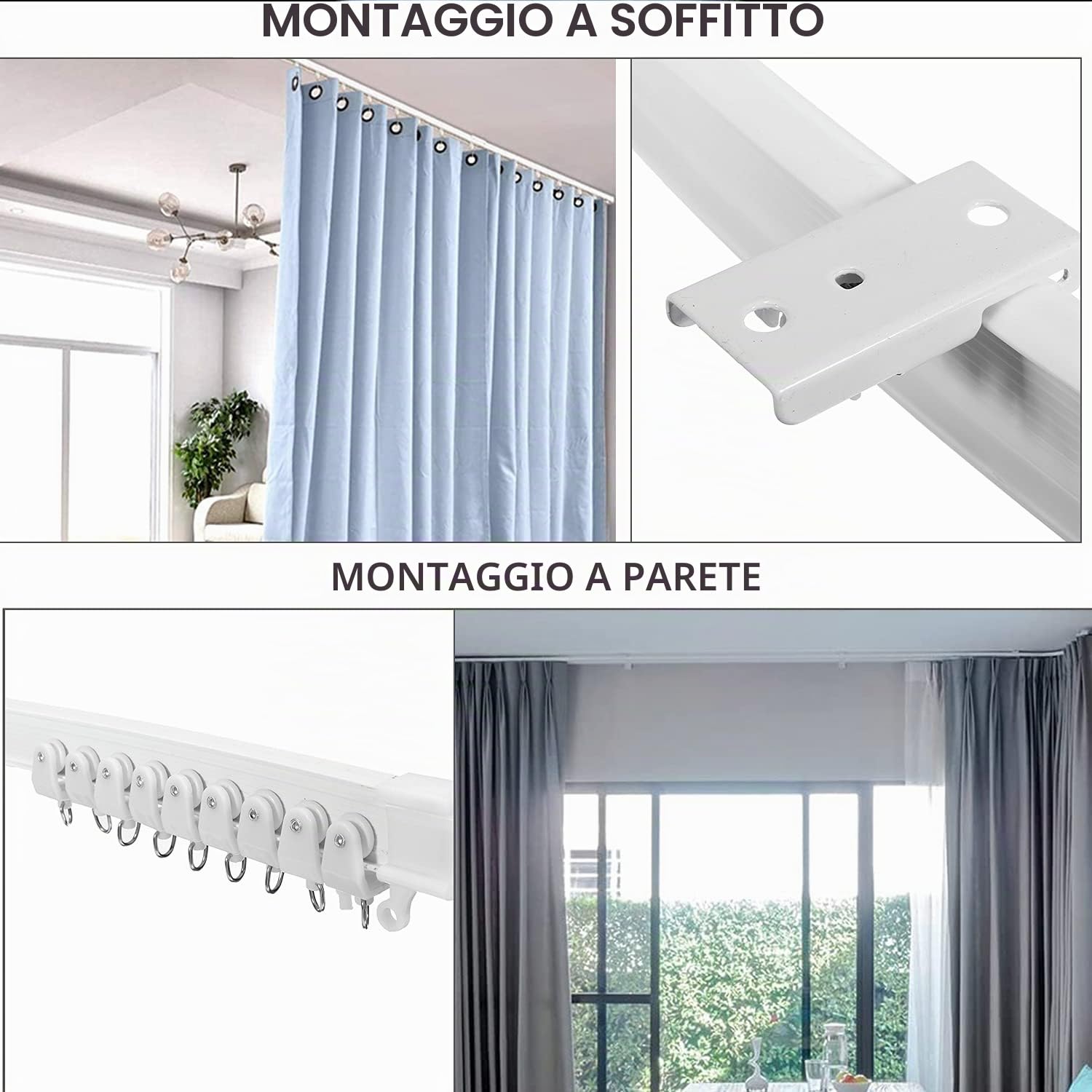 Xnuoyo Binario a Soffitto, Flessibile Binario per Tenda in Lega Metallica e Plastica, 3 Metri Binario Curvo per Tende, per Finestre a L/U a Forma Tende Divisori