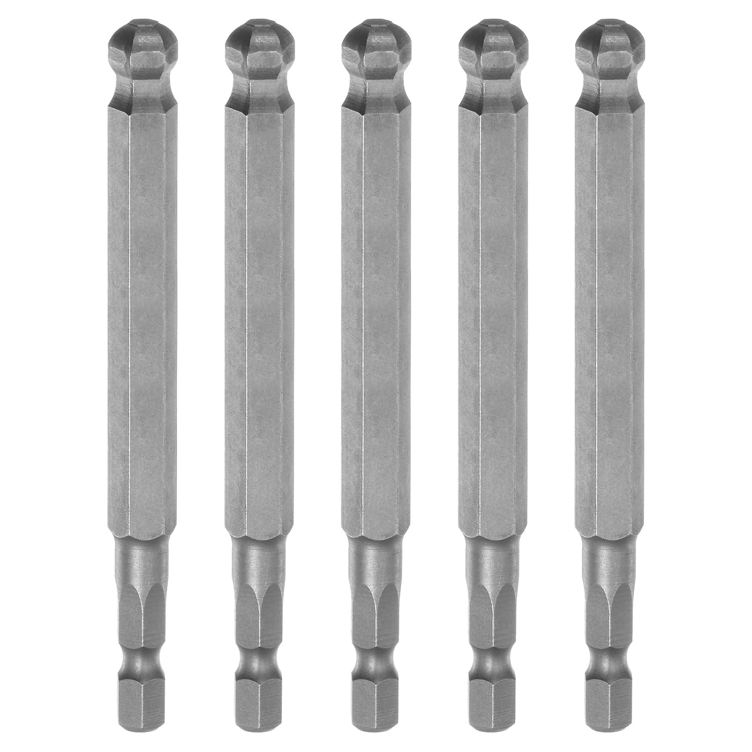 HARFINGTON 5Pcs Ball End Hex Head Wrench Screwdriver Bit H8 1/4" Hex Shank 4" Long Metric Magnetic S2 Steel for Power Screwdriver Drill Impact Driver