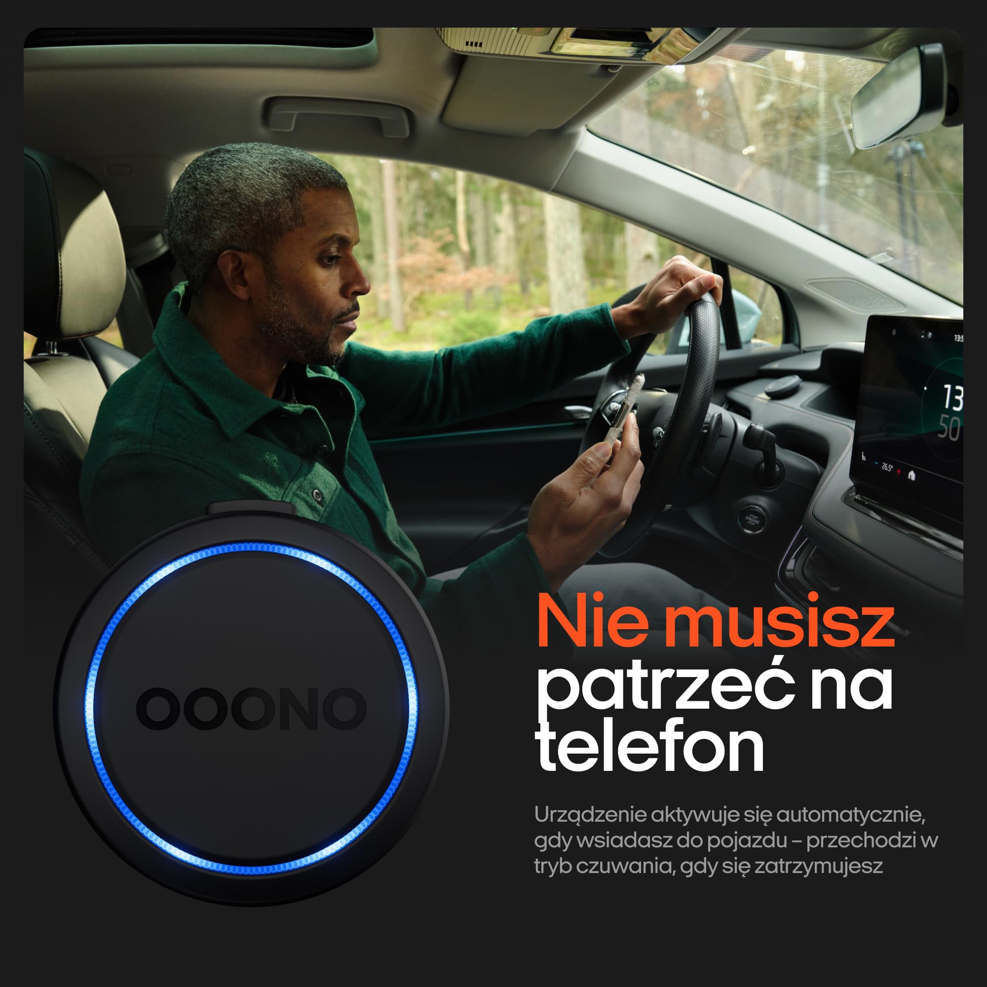 OOONO Co-Driver NO2 – udoskonalony asystent drogowy do samochodu – ostrzega przed fotoradarami i zagrożeniami na drodze – ładowalny – wskaźnik LED – kompatybilny z CarPlay i Android Auto