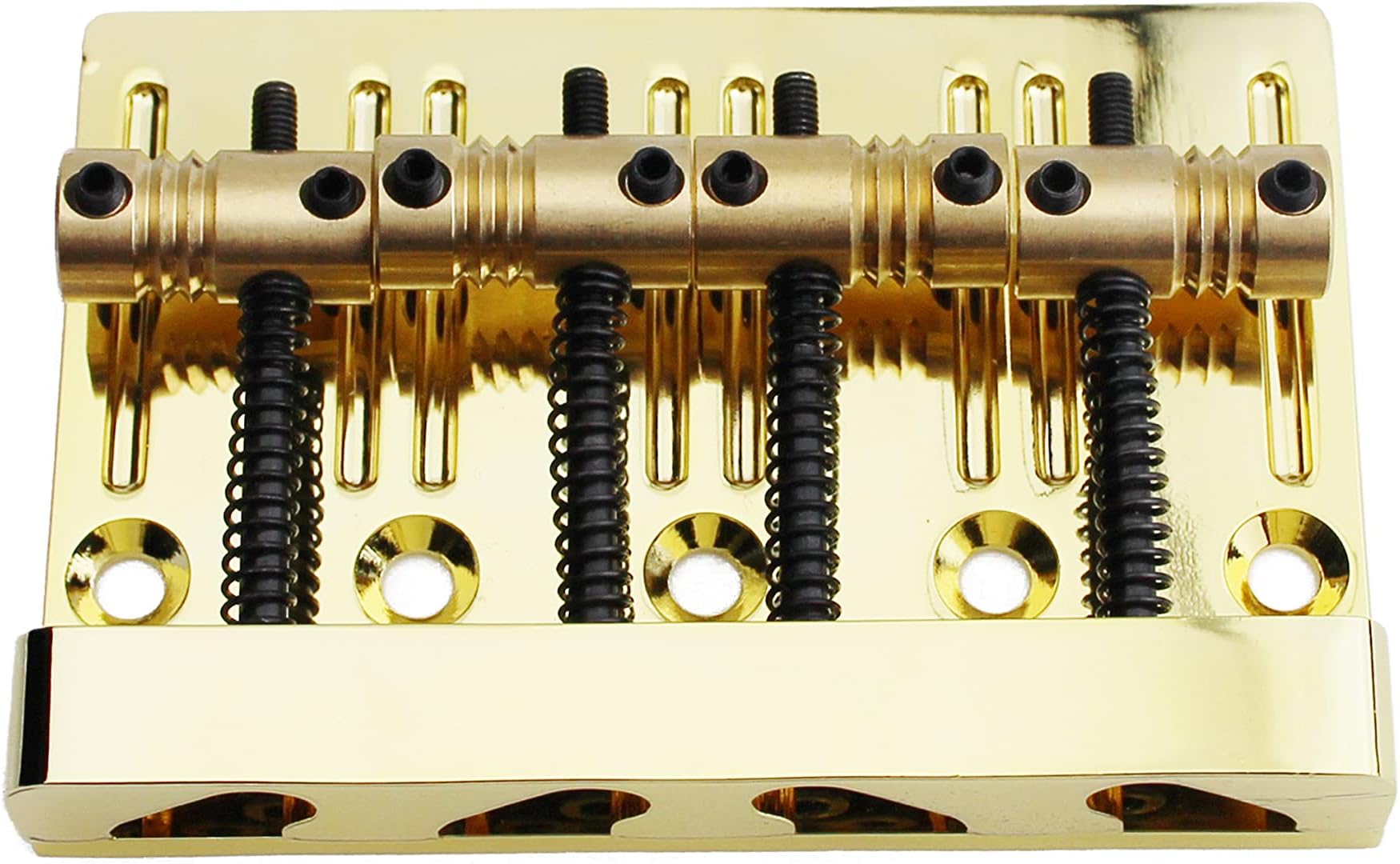 Guyker 4 String High Mass Bass Bridge with Vintage CNC Machined Brass Saddles Tailpiece Replacement for Jazz Electric Bass (GB403, golden)