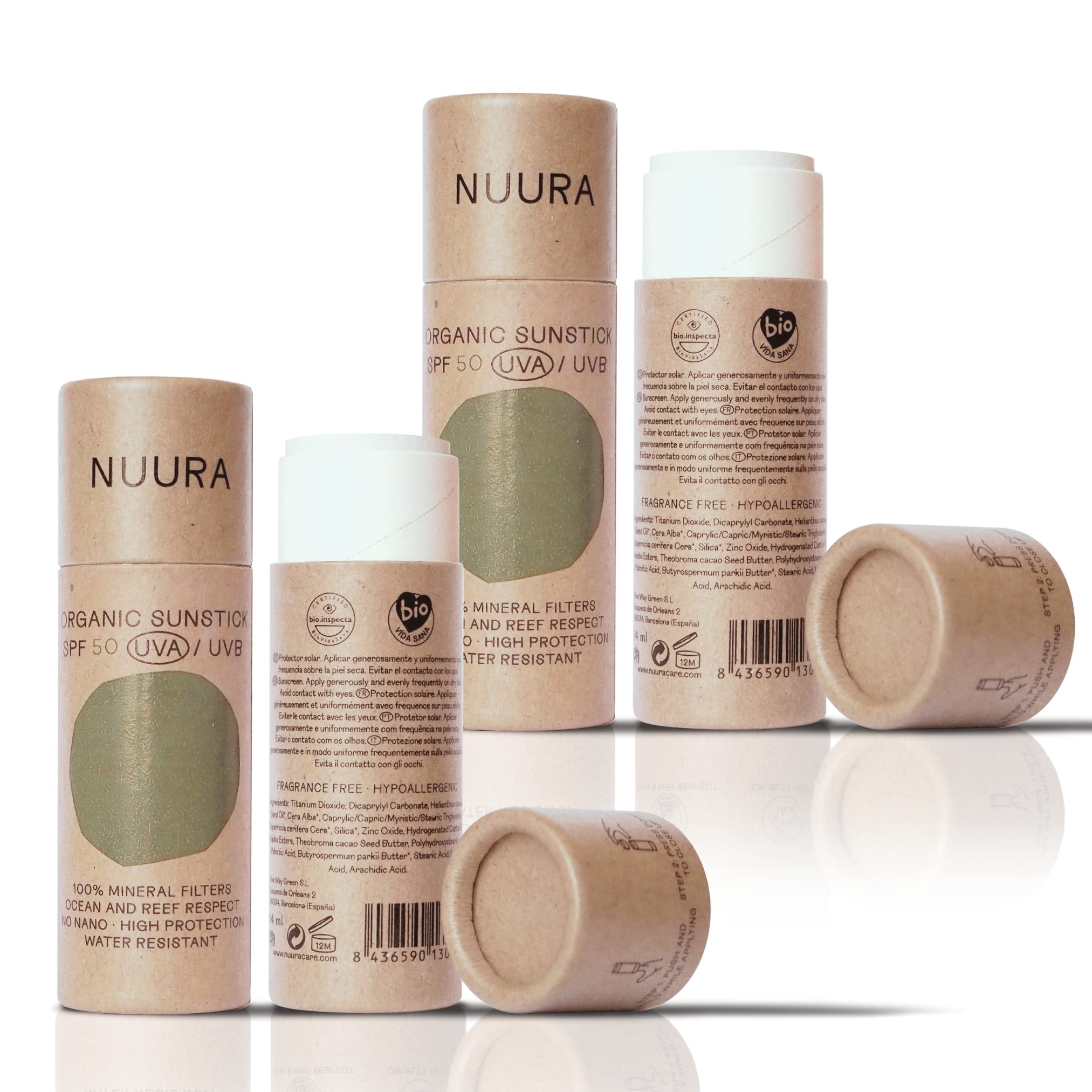 NUURA - Stick Protector Solar Ecológico SPF 50 UVA/UVB - Para Pieles Sensibles, Facial y Zonas Delicadas - Biodegradable, Ocean & Reef Respect, Cruelty Free, Multicolor, 18 ml [Pack de 2]
