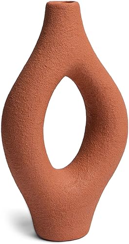Villa Moda Emile Abstract - Jarrón decorativo orgánico moderno, mediano, terracota