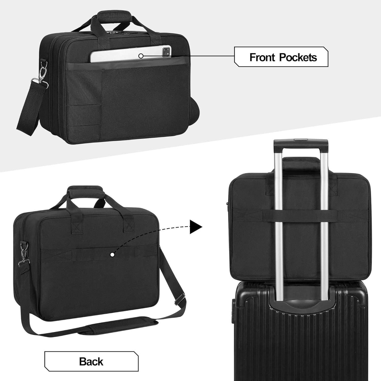 CURMIO Double Layer Printer Carrying Case Compatible with HP Tango/Tango X, OfficeJet 200/250, Wireless Mobile Printer Travel Bag with Luggage Strap and Pockets for 15.6’’ Laptop, Bag only