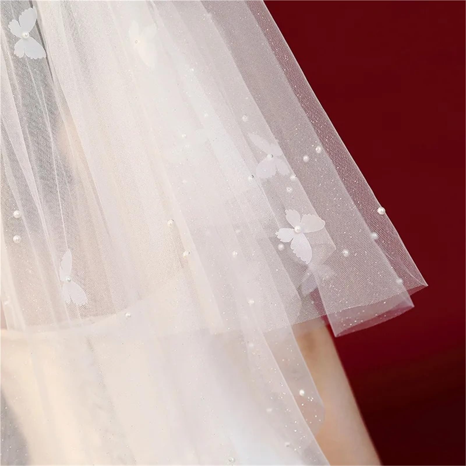 Genérico Velo de novia, tocado de novia con cuentas y lazo, accesorios de, gasa corta