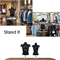 Vista 4 de DisplayTown Maniquí de torso masculino y femenino con soporte de metal, cuerpo con respaldo hueco, apilable, forma de vestido para exhibición