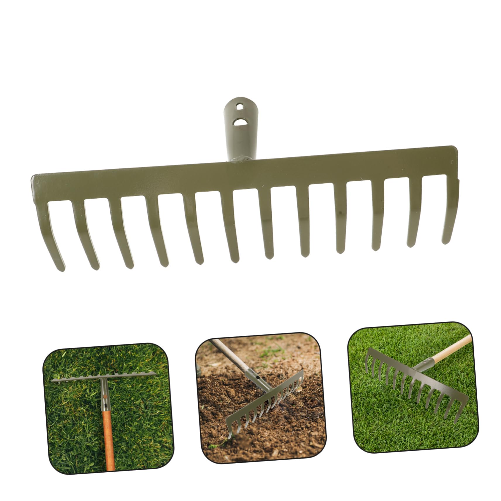 SHINEOFI 2 Piezas rastrillo de jardín Deber púas Inoxidable Gardening Pesado pequeño Herramientas rastrillos para césped rastrillo de Mano de jardinería Acero Carbono Green