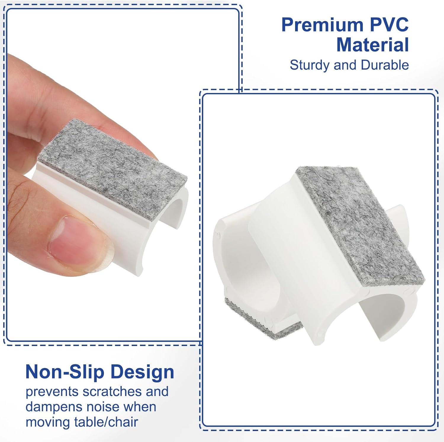 6pcs Chair Leg Cover with Felt Pad, U-Shaped Floor Protectors for Chair Tubes, Covers Wood Floors for Metal Legs 25 mm Diameter, White