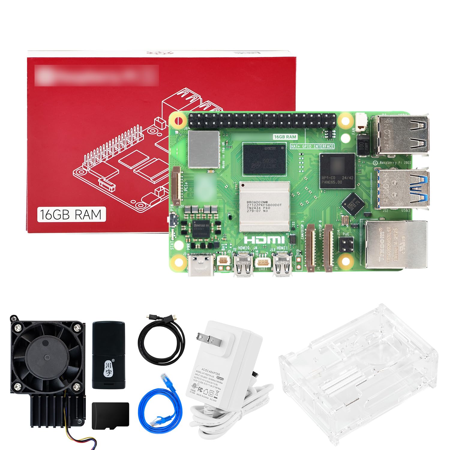 Yahboom RPi 5 16GB Basic Kit Including Pi 5 16GB Board, Pi 5 Case and Active Cooler (16GB RAM) (Pi5 16GB, Cooling Boost Kit)