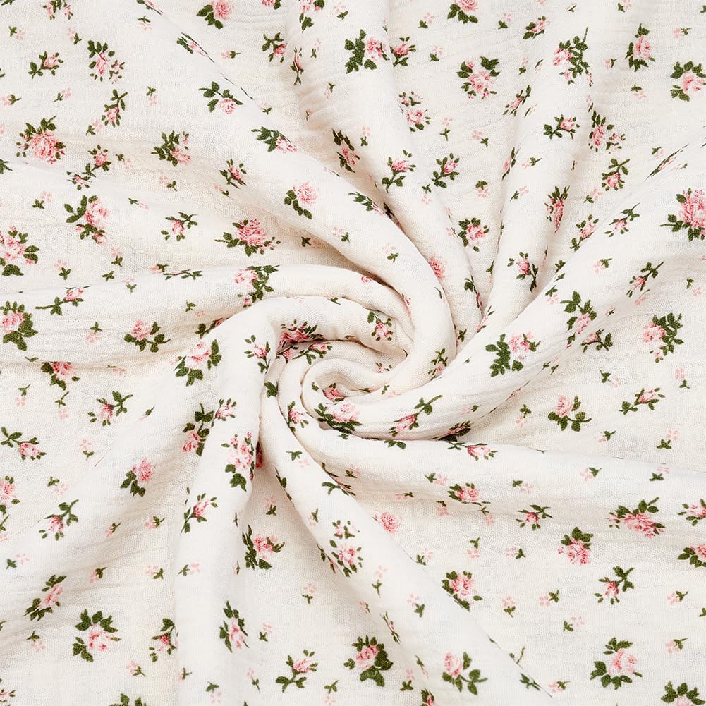 PLIGREAT 2.1 Yards Printed Floral Cotton Fabric, 53 Inch Wide Little Rose Flowers Decorative Fabric for DIY Craft Sewing Dress Bedding Sets Table Runner Clothing Accessories Home Decor